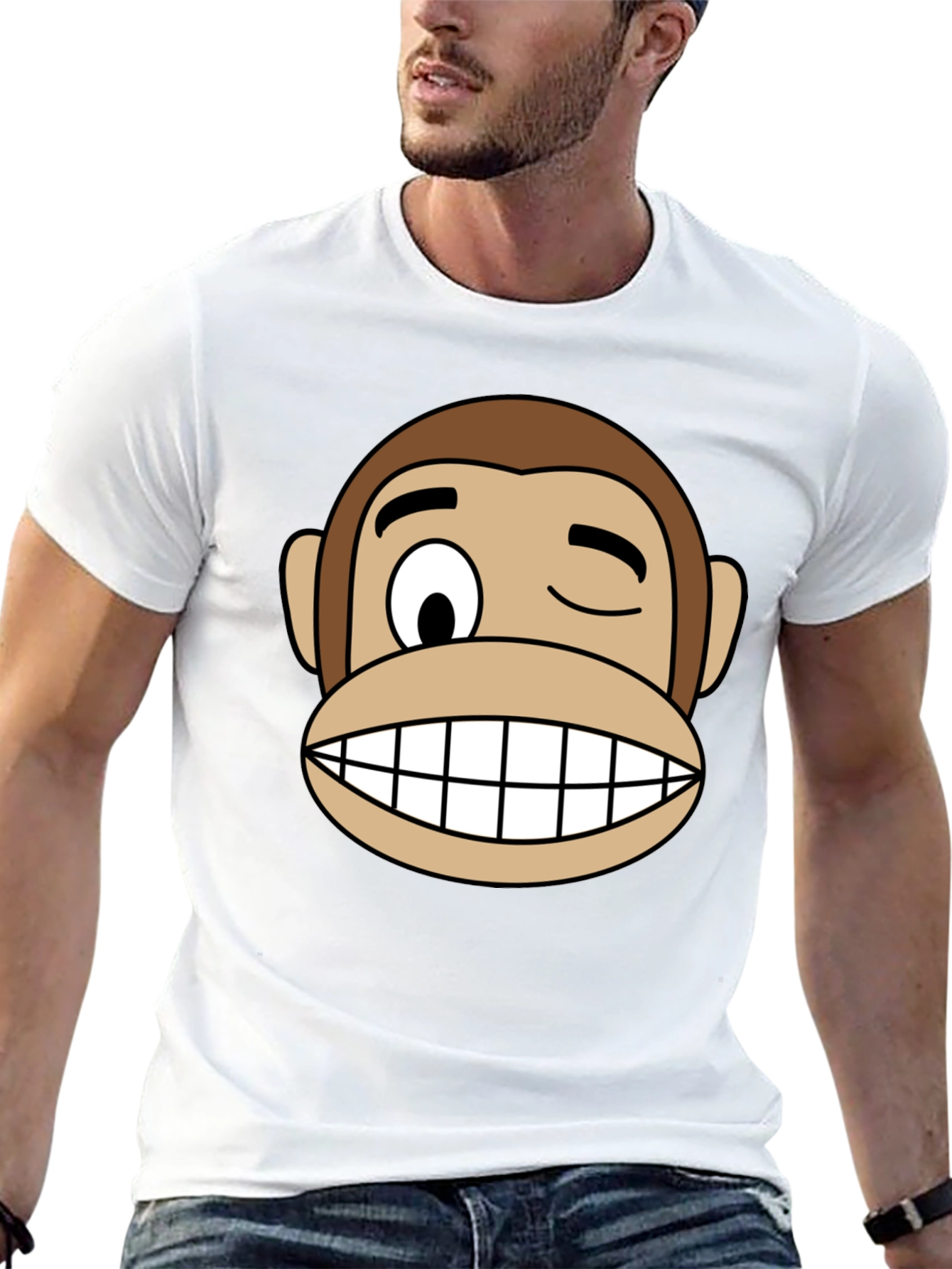 Funny Monkey Face Graphic Black T-Shirt