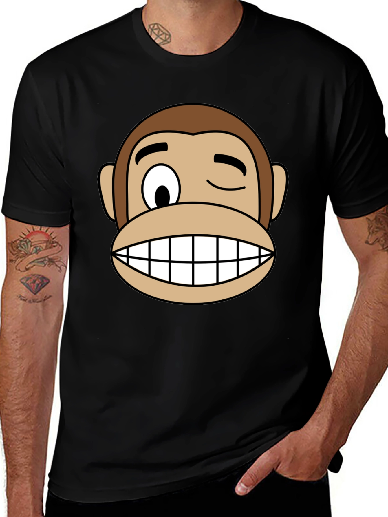 Funny Monkey Face Graphic Black T-Shirt