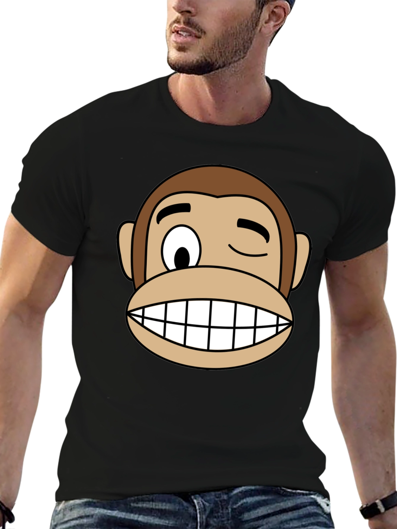 Funny Monkey Face Graphic Black T-Shirt