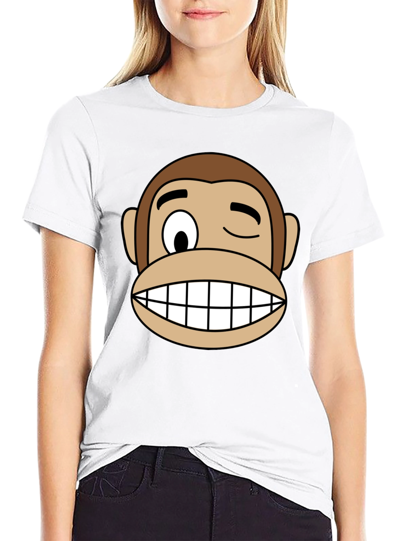 Funny Monkey Face Graphic Black T-Shirt