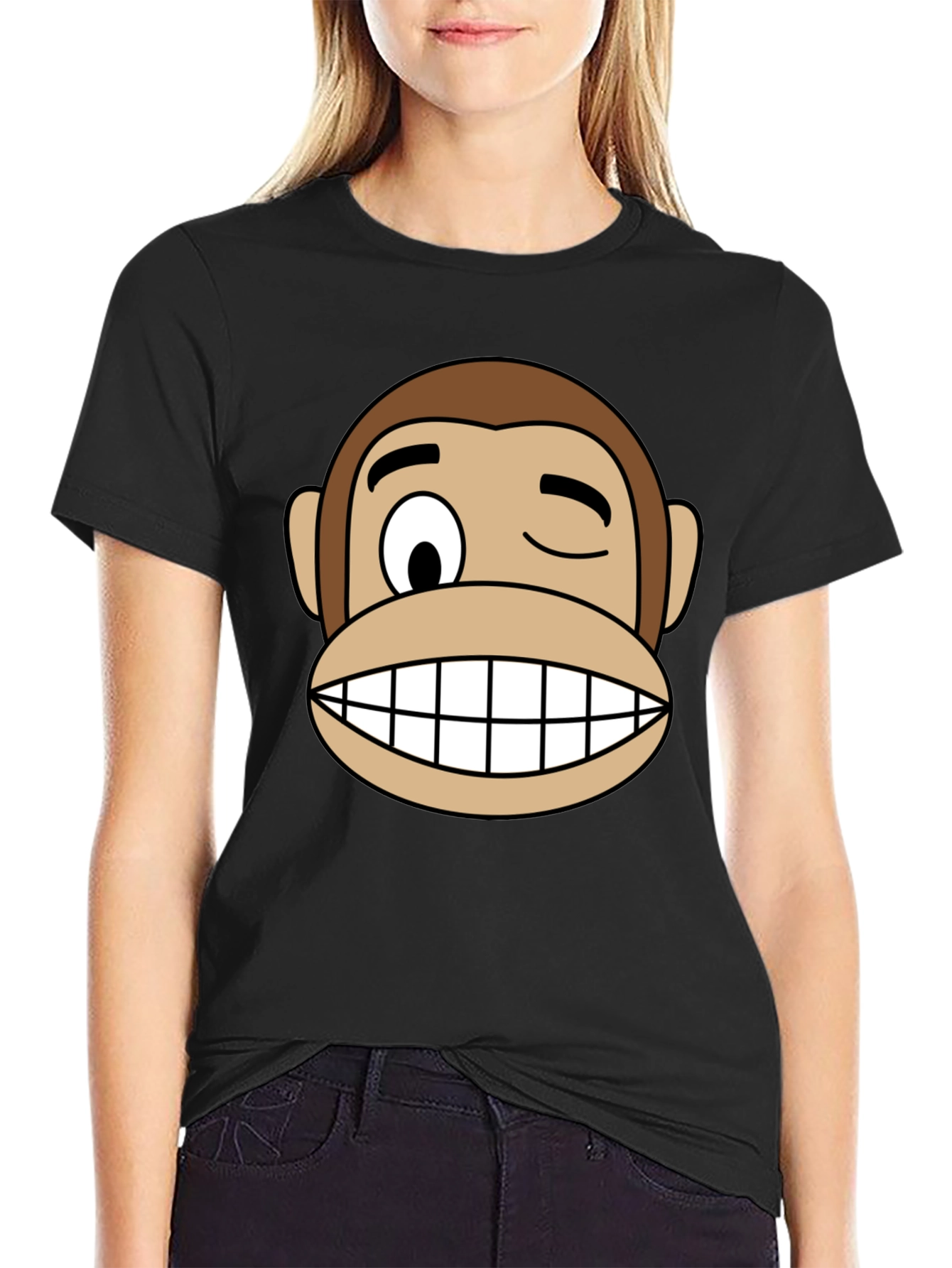 Funny Monkey Face Graphic Black T-Shirt
