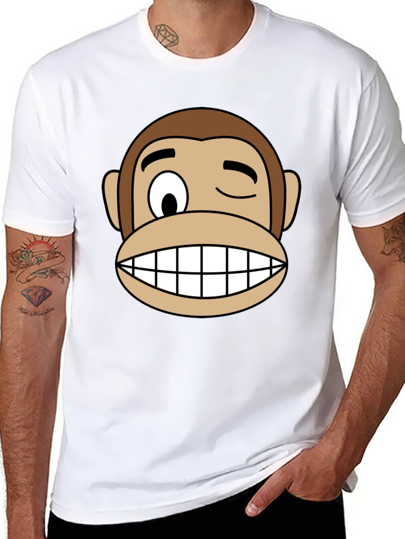 Funny Monkey Face Graphic Black T-Shirt
