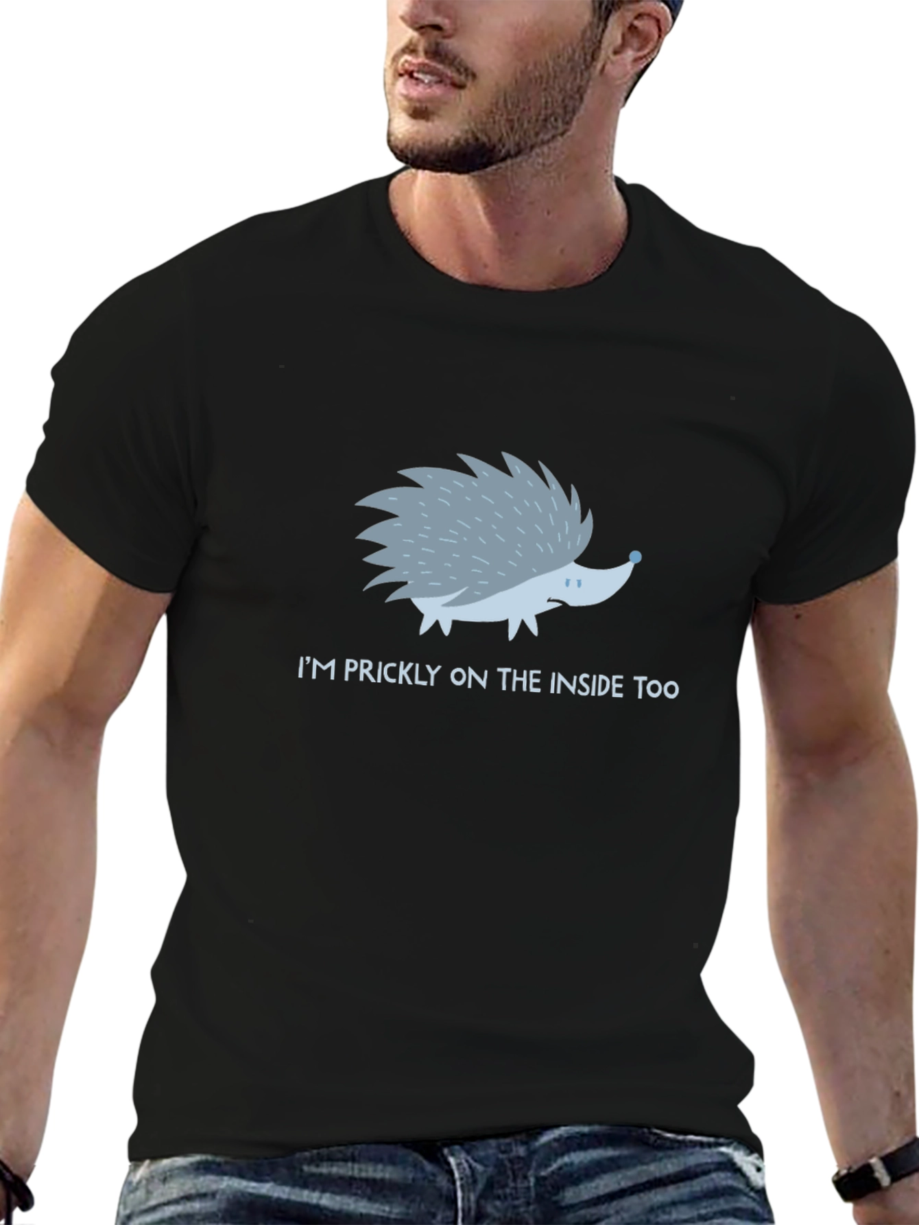 Prickly Inside Hedgehog T-Shirt - Mens Black Tee