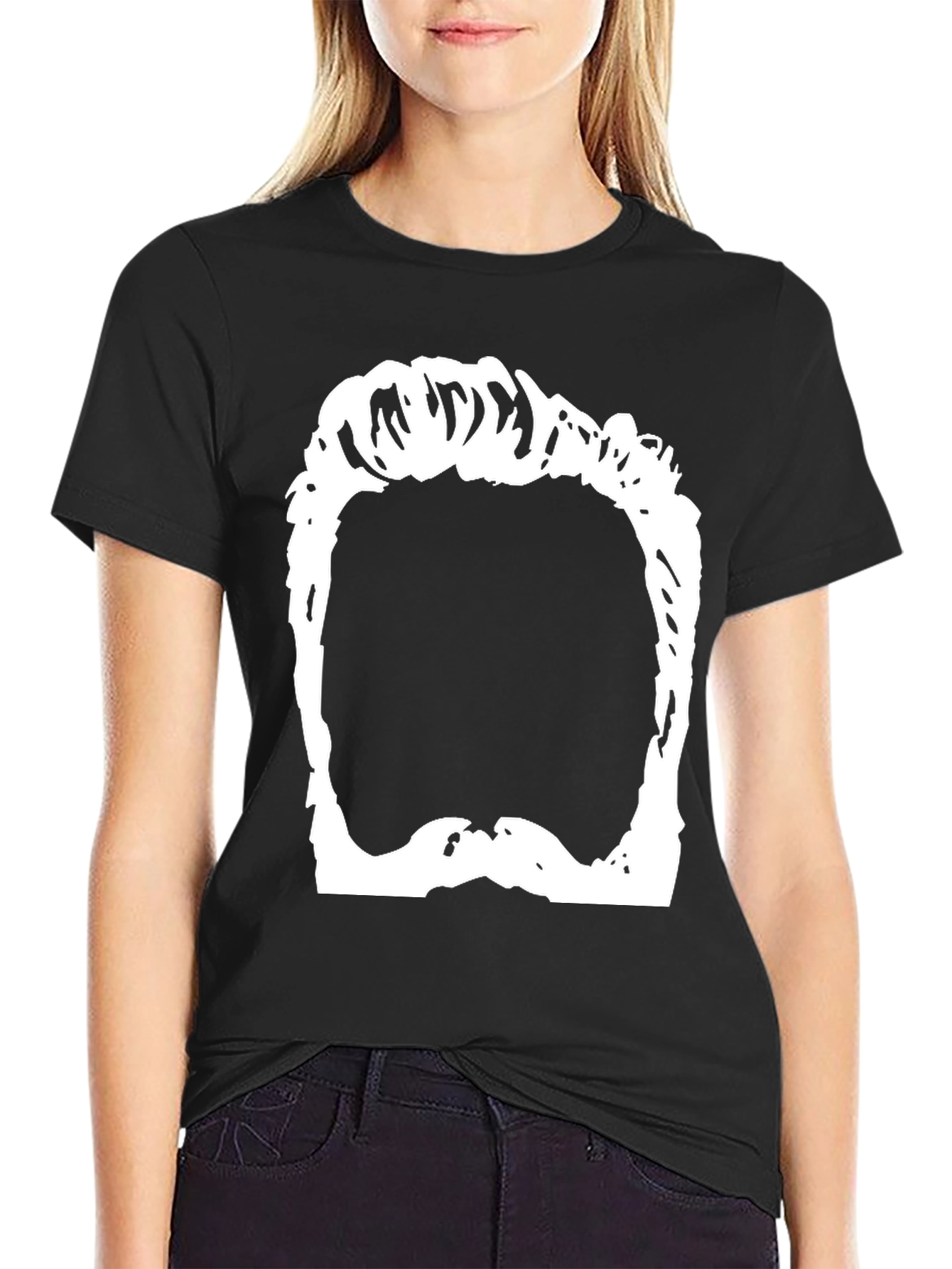 Funny Hair & Beard Outline Graphic T-Shirt - Black