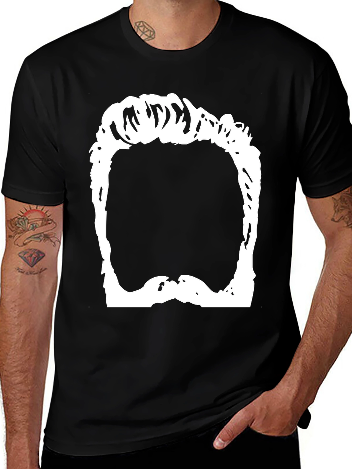 Funny Hair & Beard Outline Graphic T-Shirt - Black