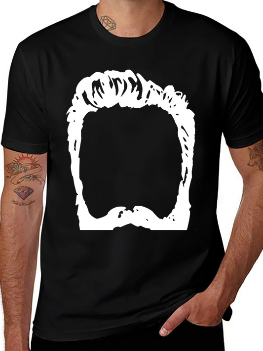 Funny Hair & Beard Outline Graphic T-Shirt - Black