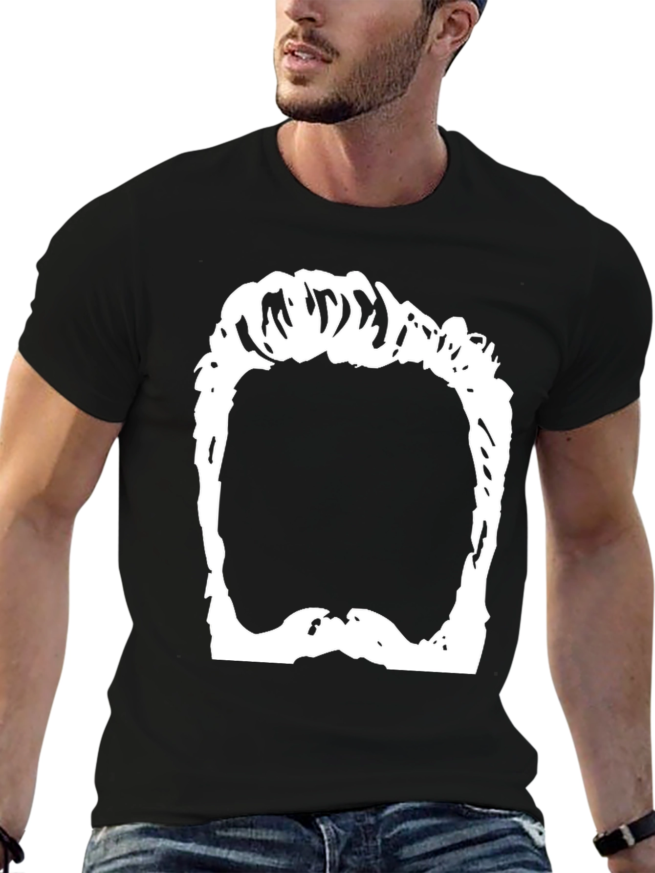 Funny Hair & Beard Outline Graphic T-Shirt - Black