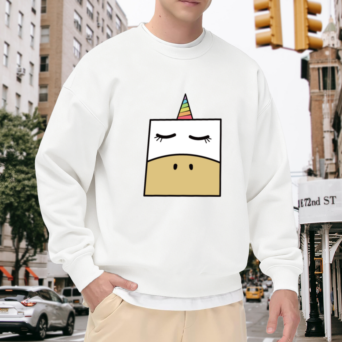 Minimalist Cute Cat & Rainbow Graphic ԲÁìÎÀÒÂ - Unique Design Pullover Sweatshirt