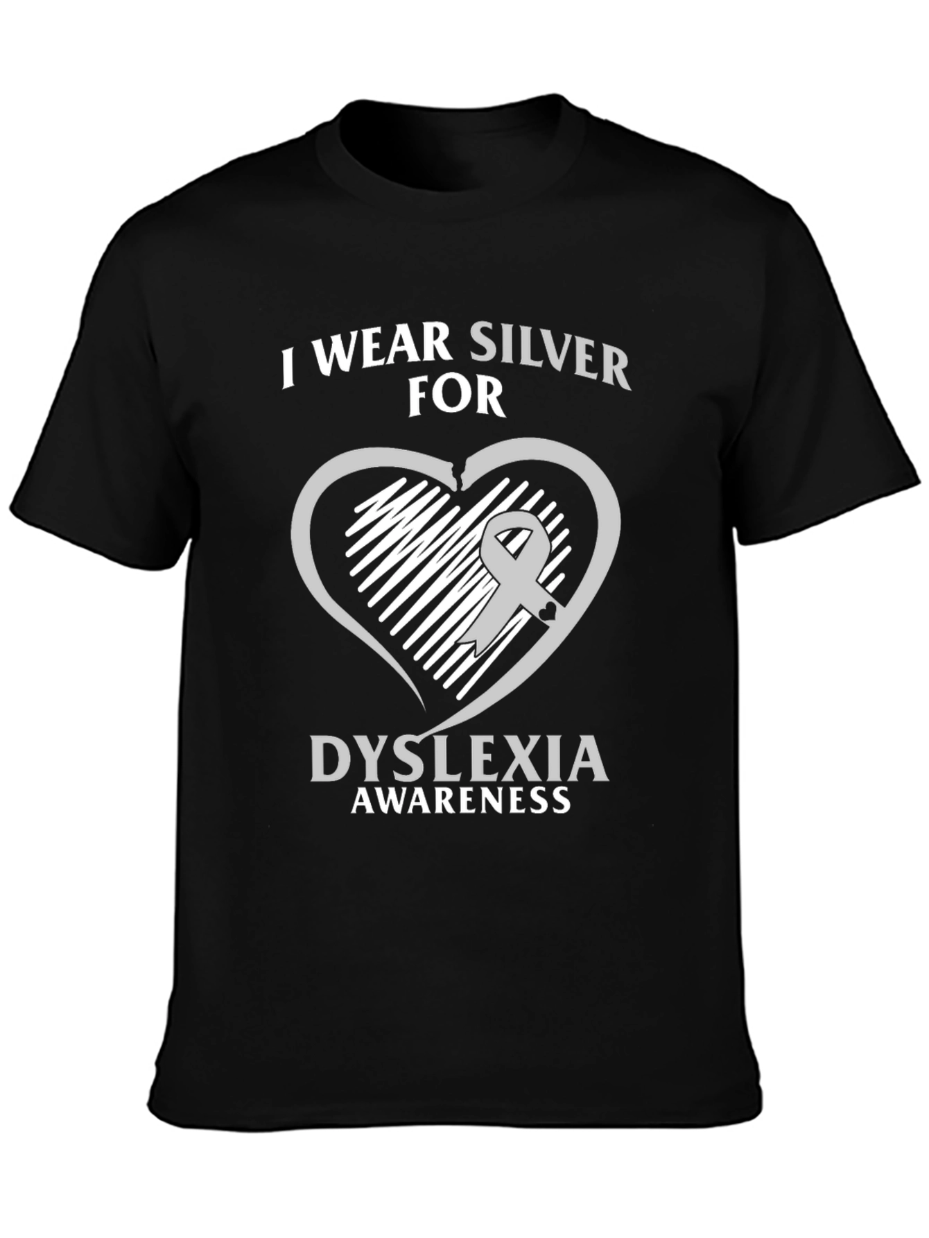 Dyslexia Awareness T-Shirt - Silver Ribbon Heart
