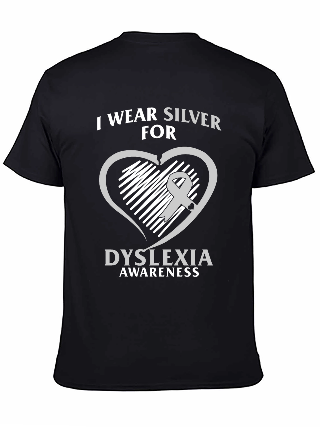 Dyslexia Awareness T-Shirt - Silver Ribbon Heart