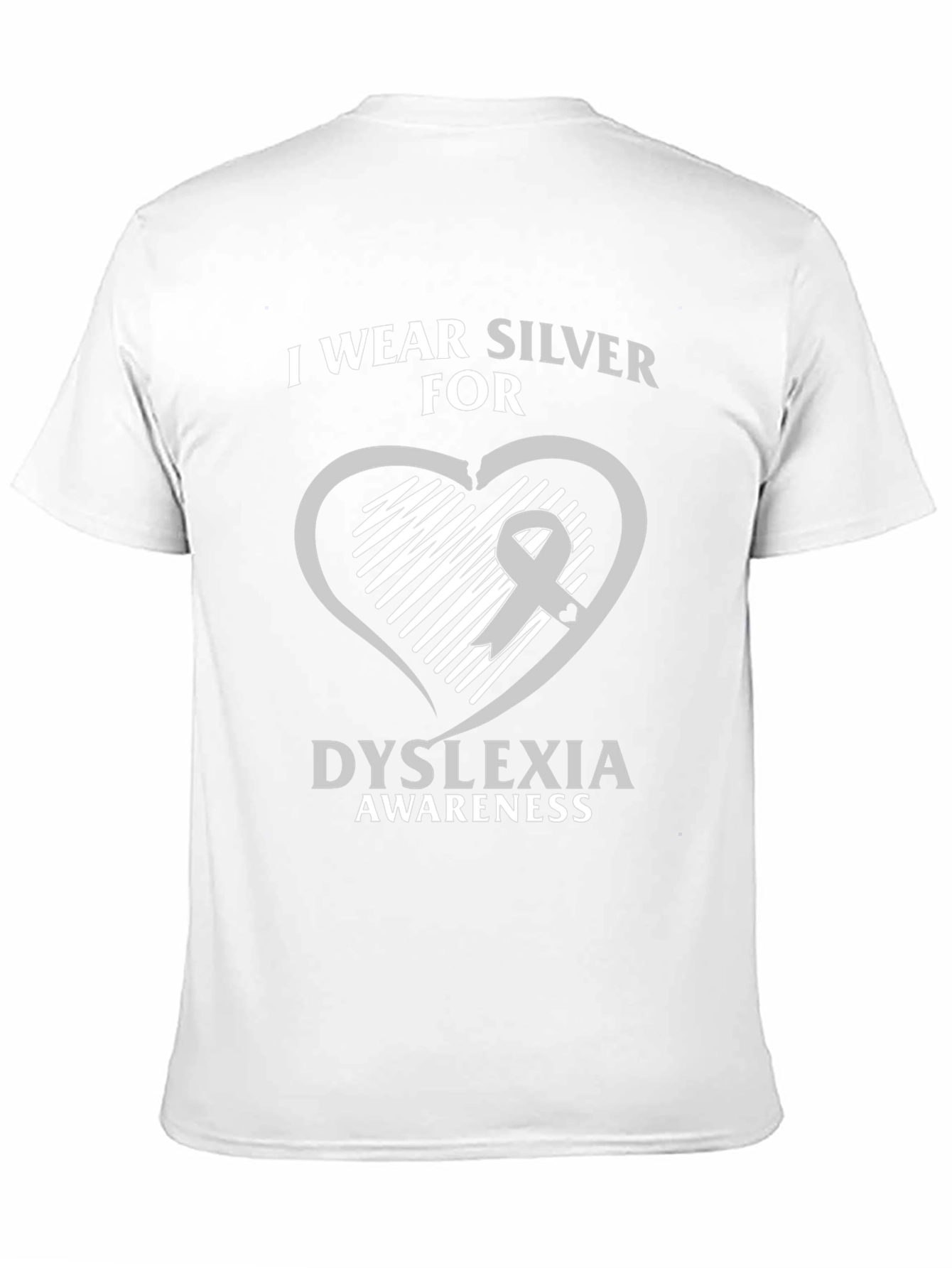 Dyslexia Awareness T-Shirt - Silver Ribbon Heart