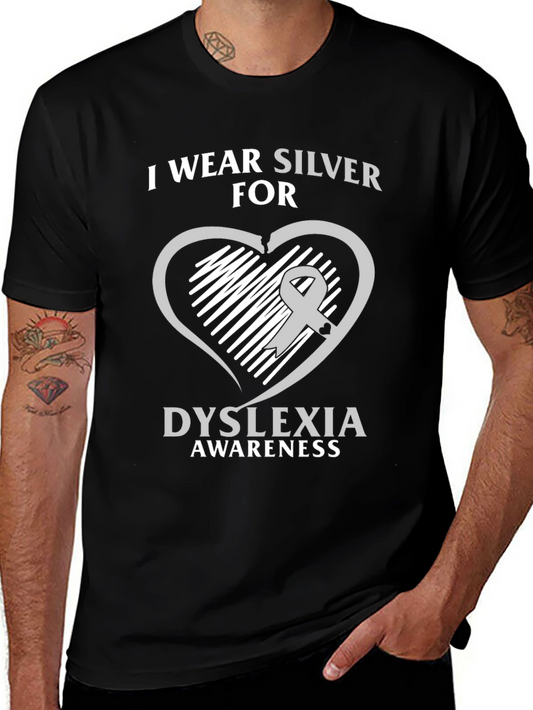 Dyslexia Awareness T-Shirt - Silver Ribbon Heart