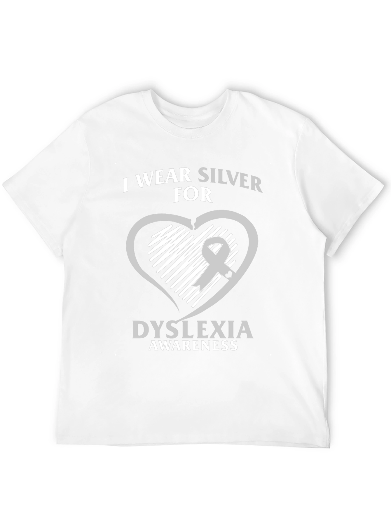 Dyslexia Awareness T-Shirt - Silver Ribbon Heart