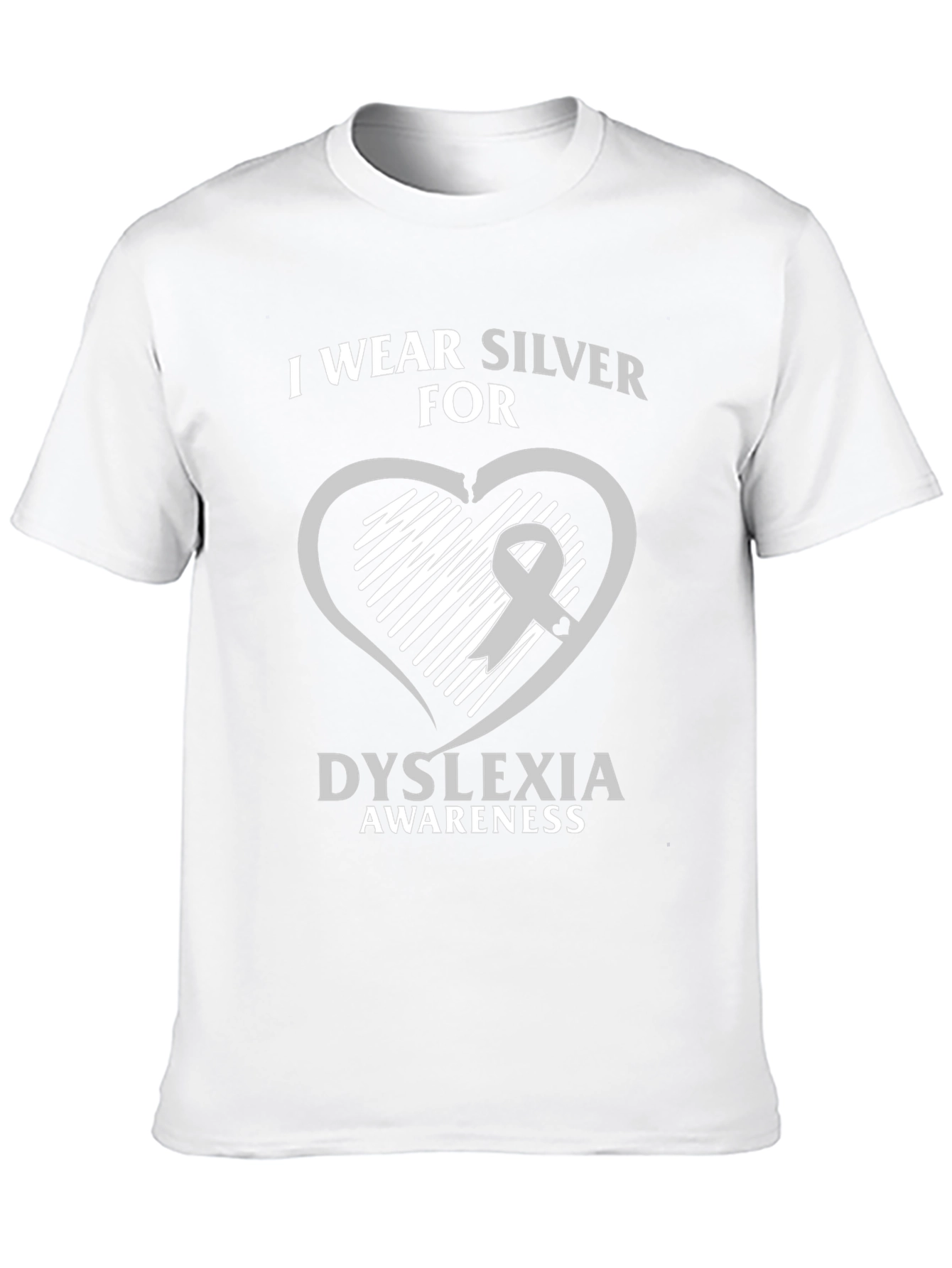 Dyslexia Awareness T-Shirt - Silver Ribbon Heart