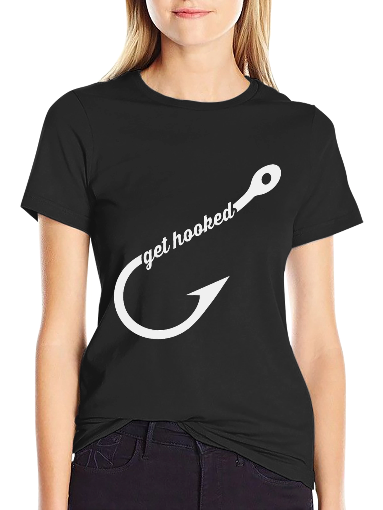 Get Hooked Fishing T-Shirt - Black Cotton Tee
