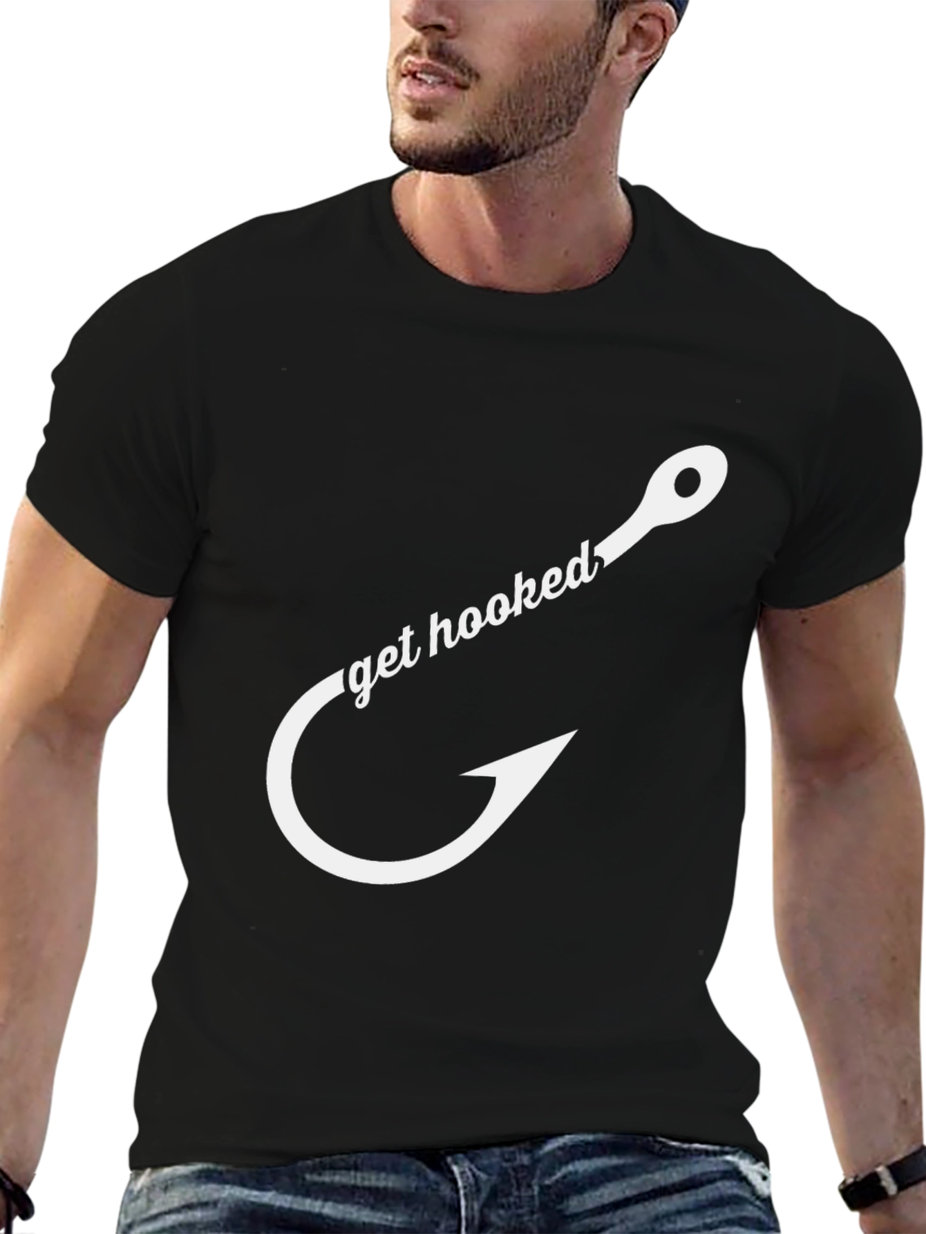 Get Hooked Fishing T-Shirt - Black Cotton Tee
