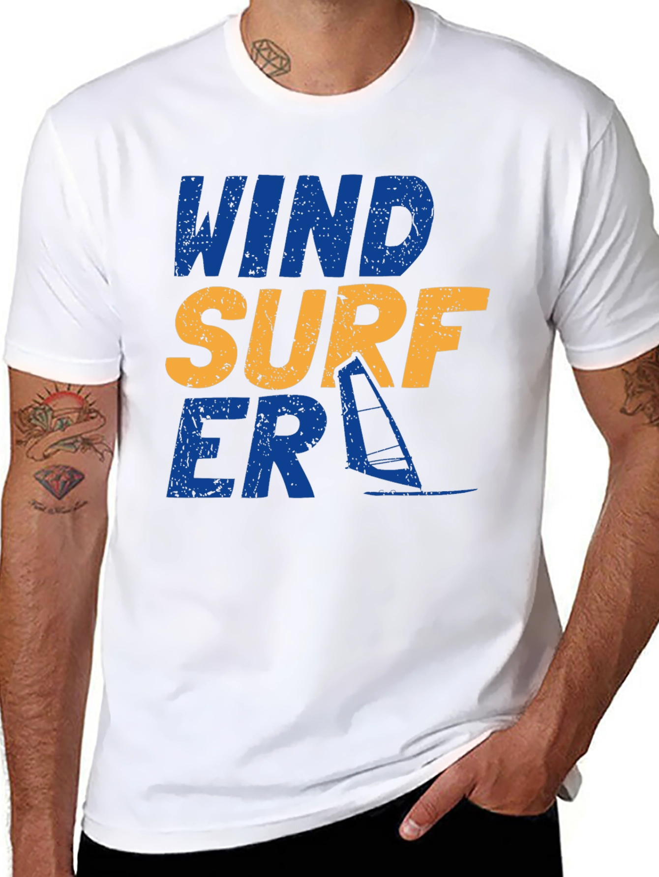 Wind Surfer Graphic Tee - Black Cotton T-Shirt