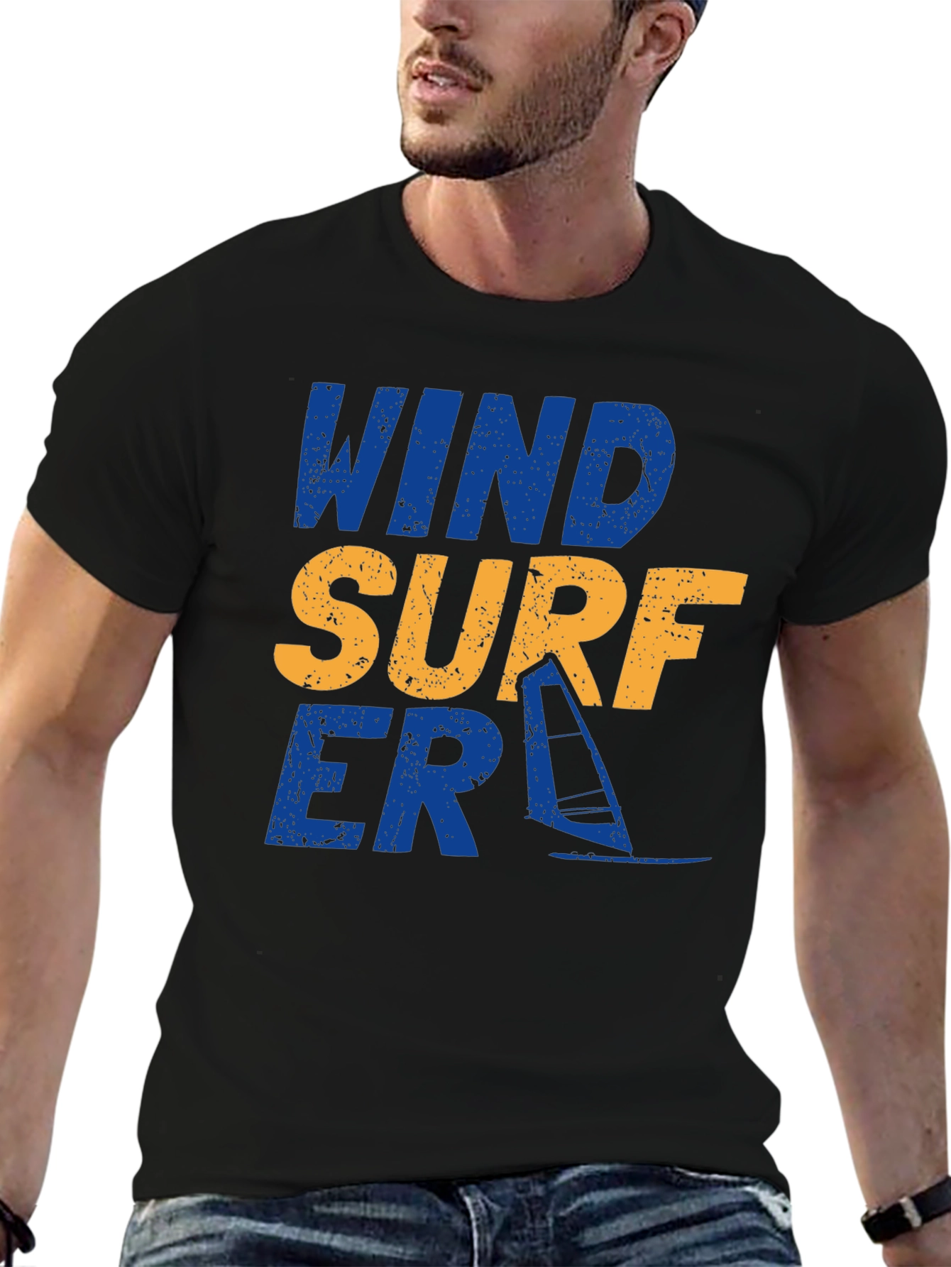 Wind Surfer Graphic Tee - Black Cotton T-Shirt