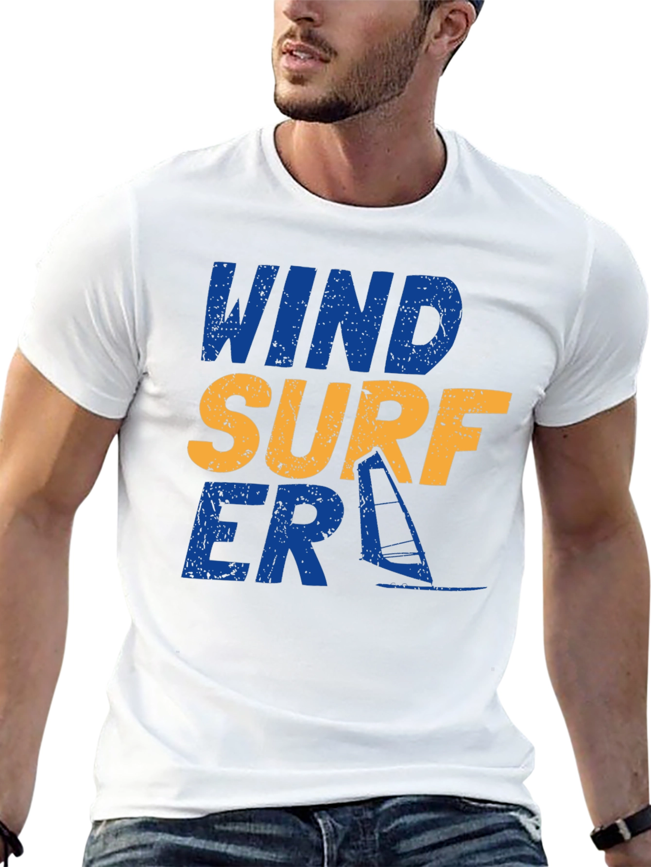 Wind Surfer Graphic Tee - Black Cotton T-Shirt