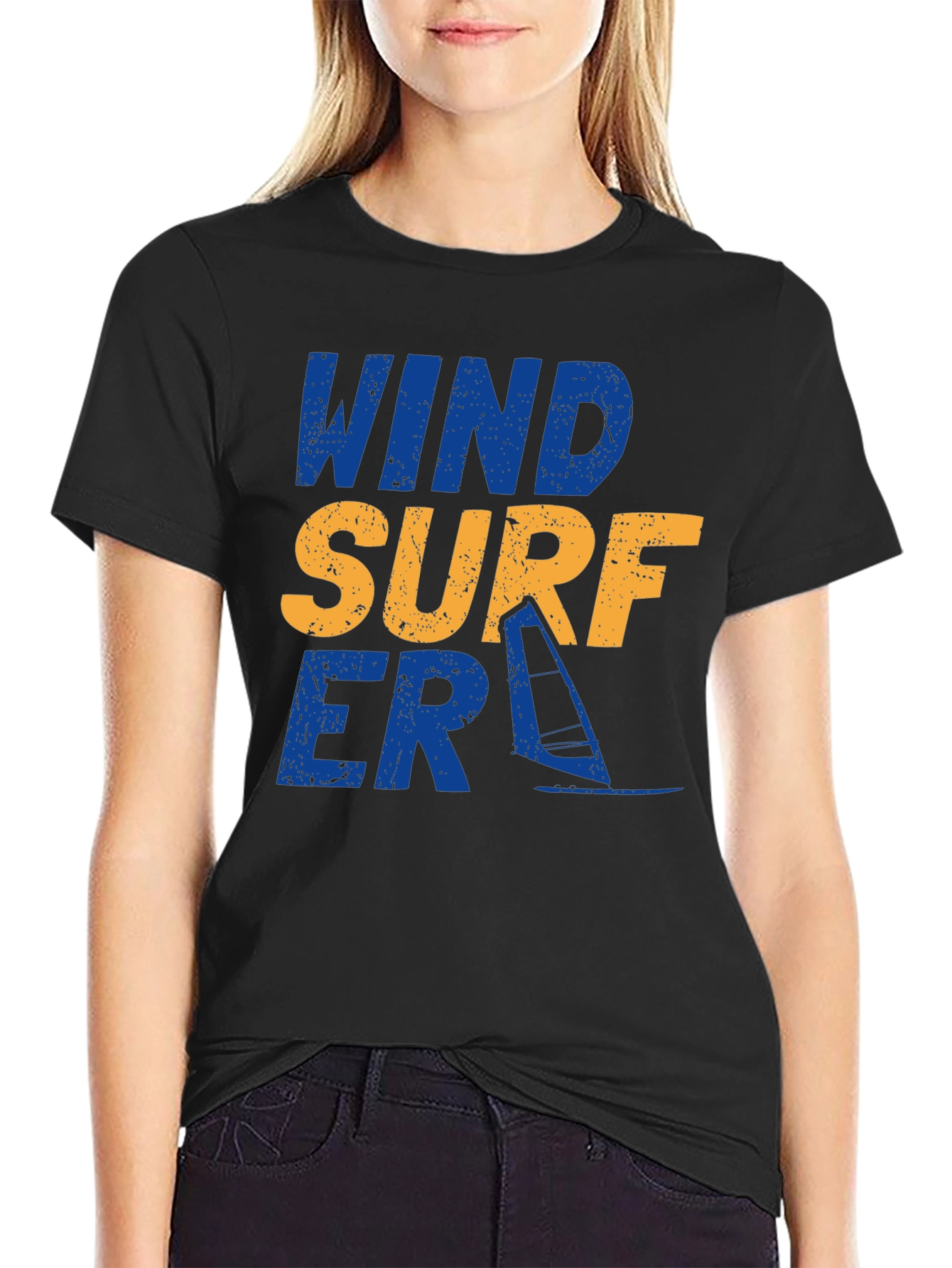 Wind Surfer Graphic Tee - Black Cotton T-Shirt