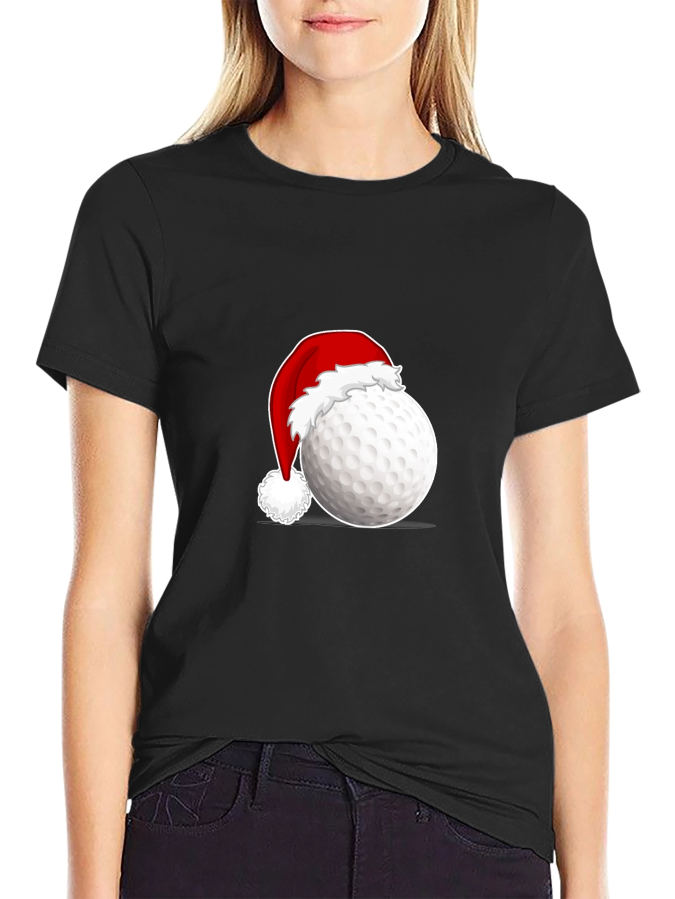 Festive Golf Ball Santa Hat Tee - Black