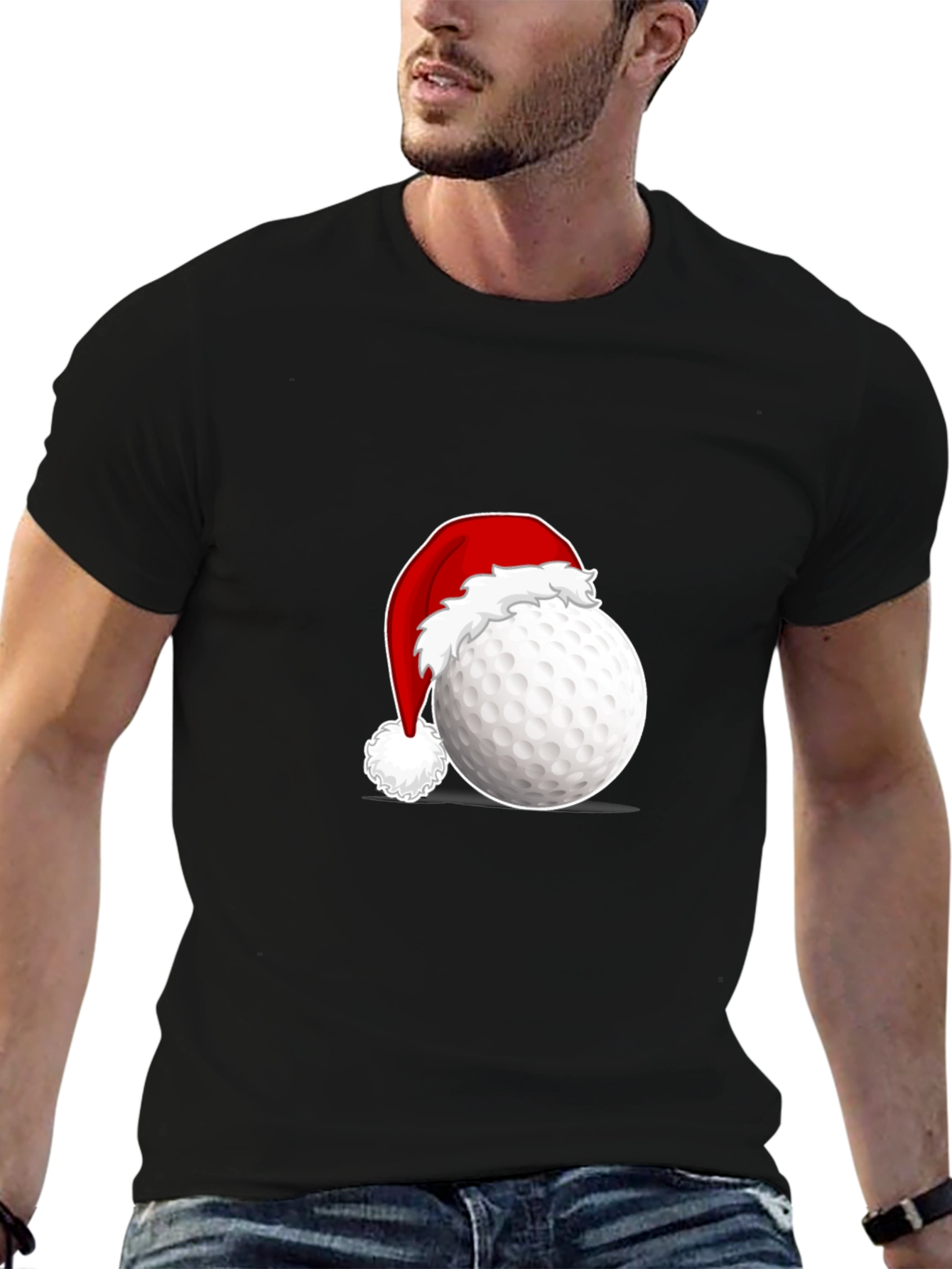 Festive Golf Ball Santa Hat Tee - Black