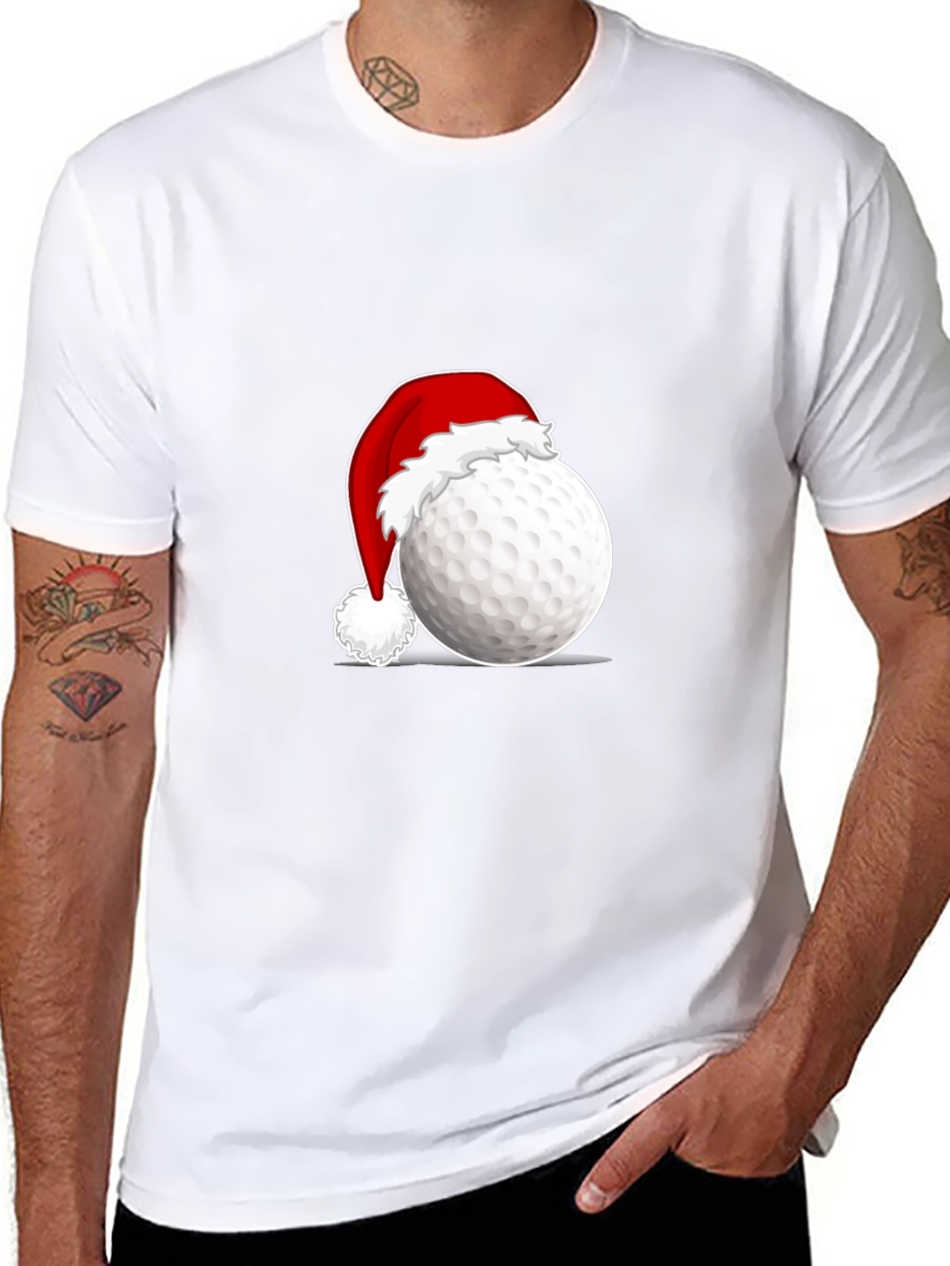 Festive Golf Ball Santa Hat Tee - Black