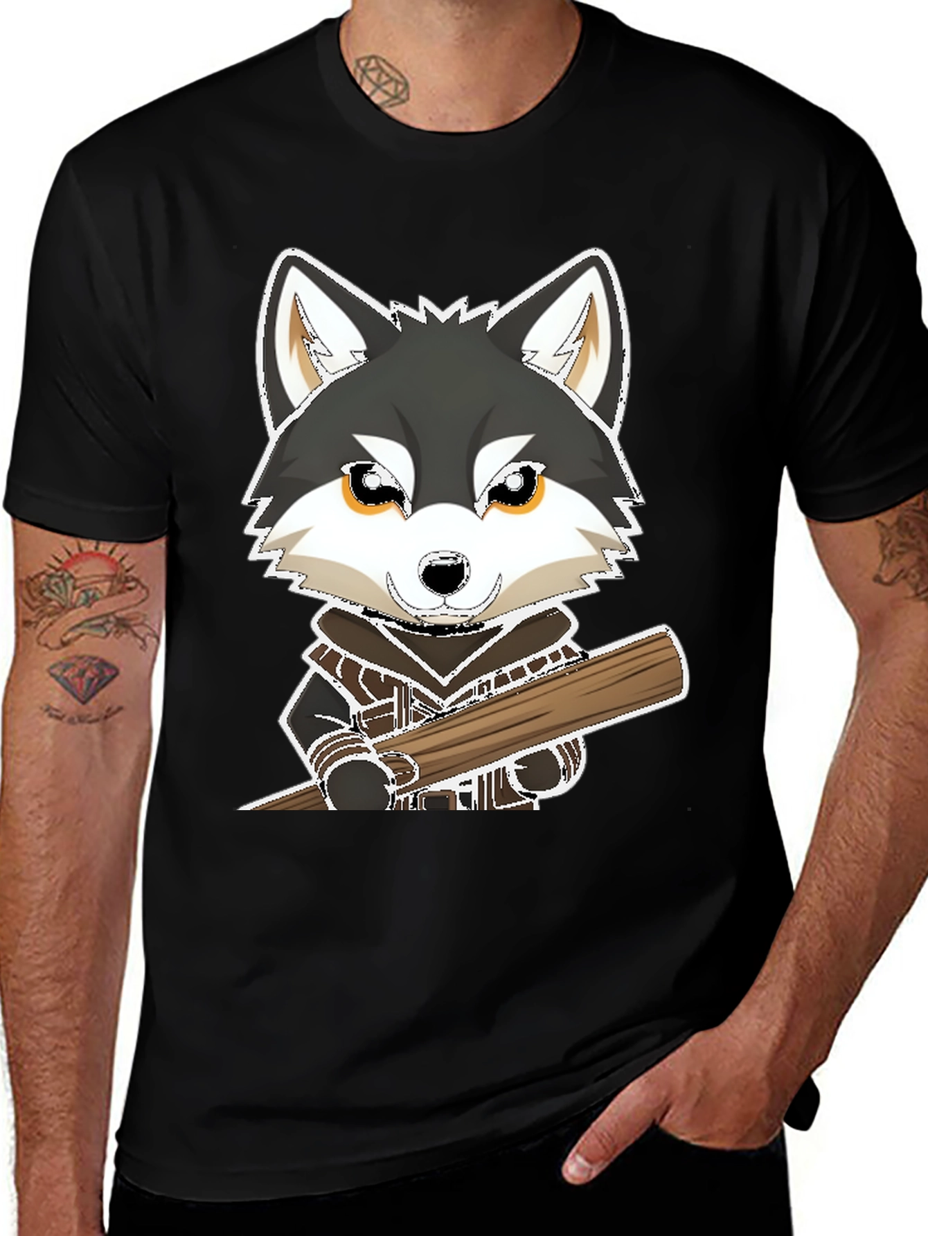 Wolf with Baseball Bat Graphic Tee