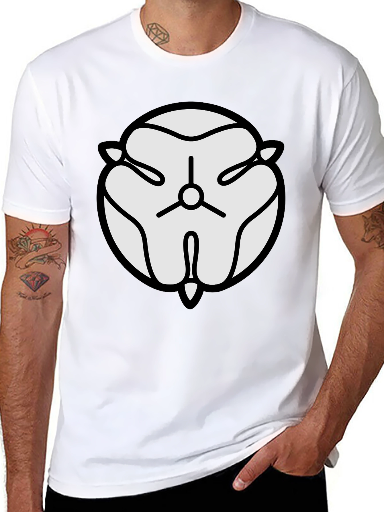 Black T-Shirt with White Abstract Floral Design