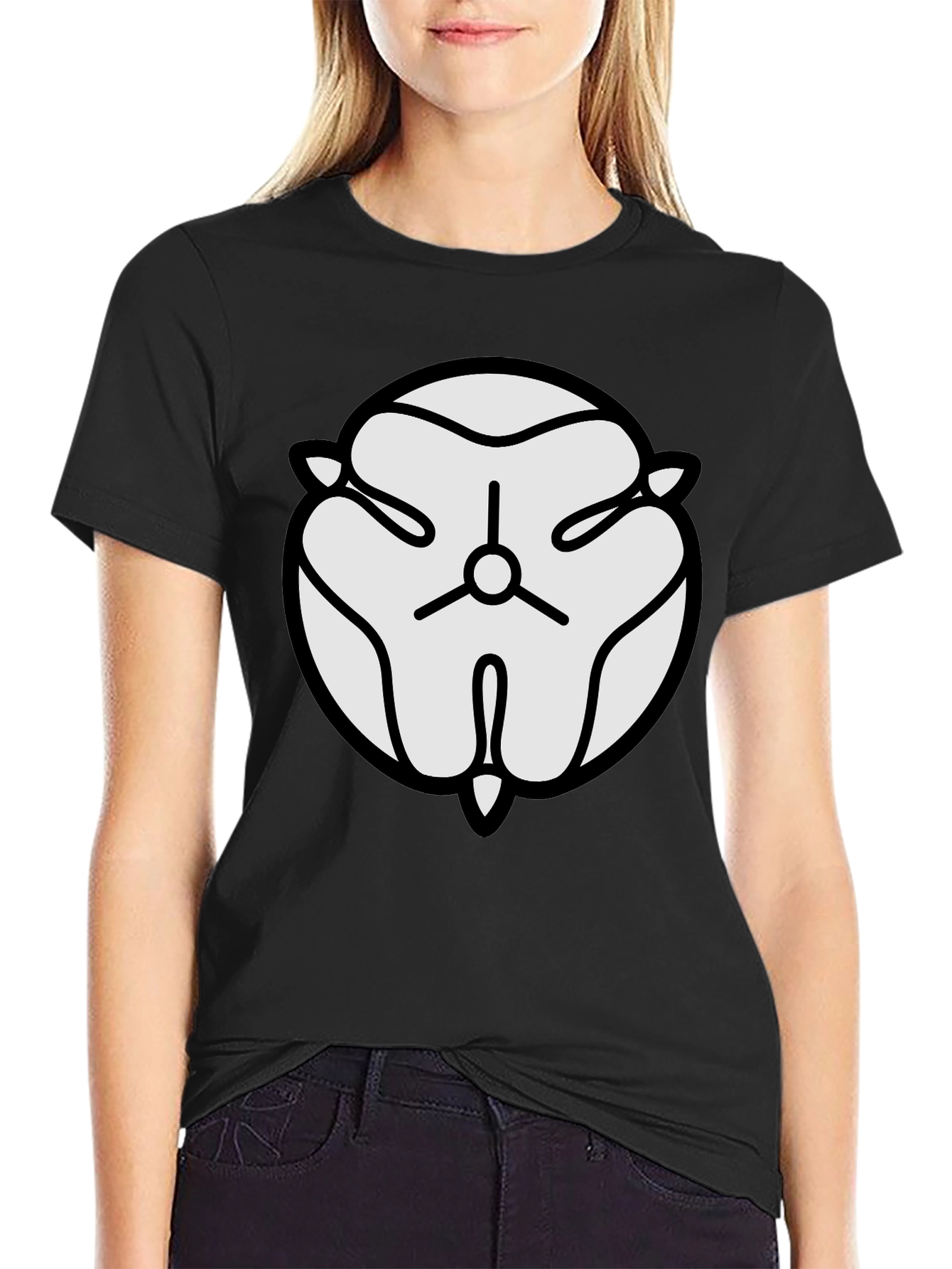 Black T-Shirt with White Abstract Floral Design