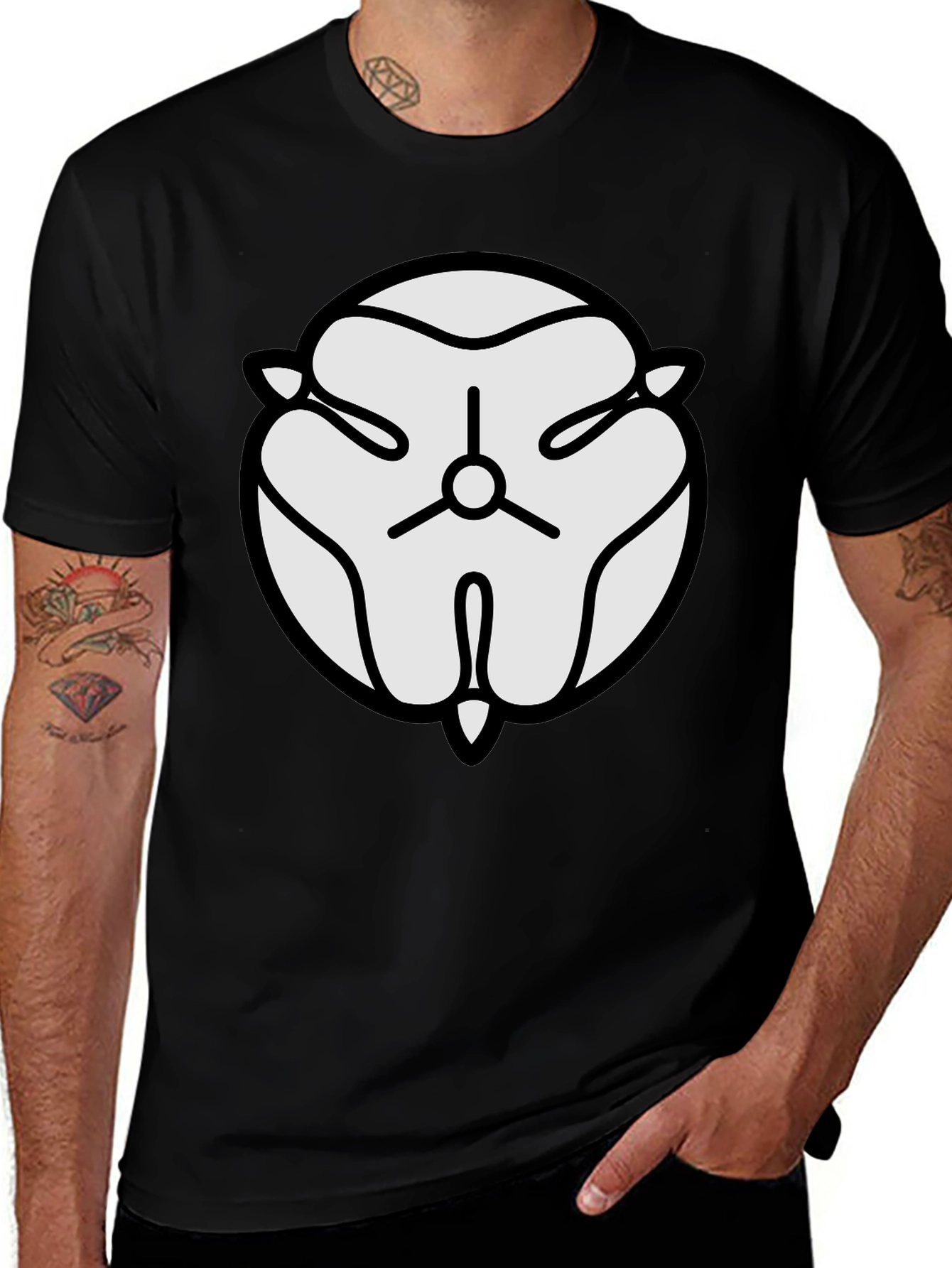 Black T-Shirt with White Abstract Floral Design