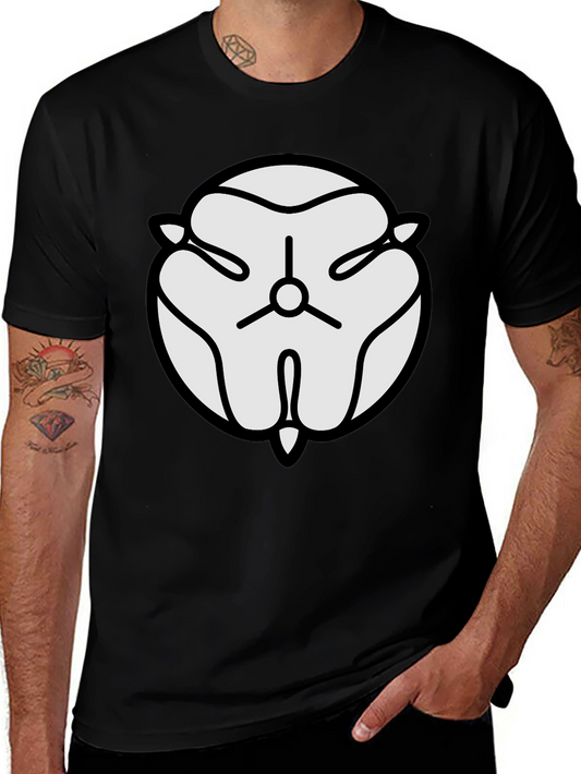 Black T-Shirt with White Abstract Floral Design