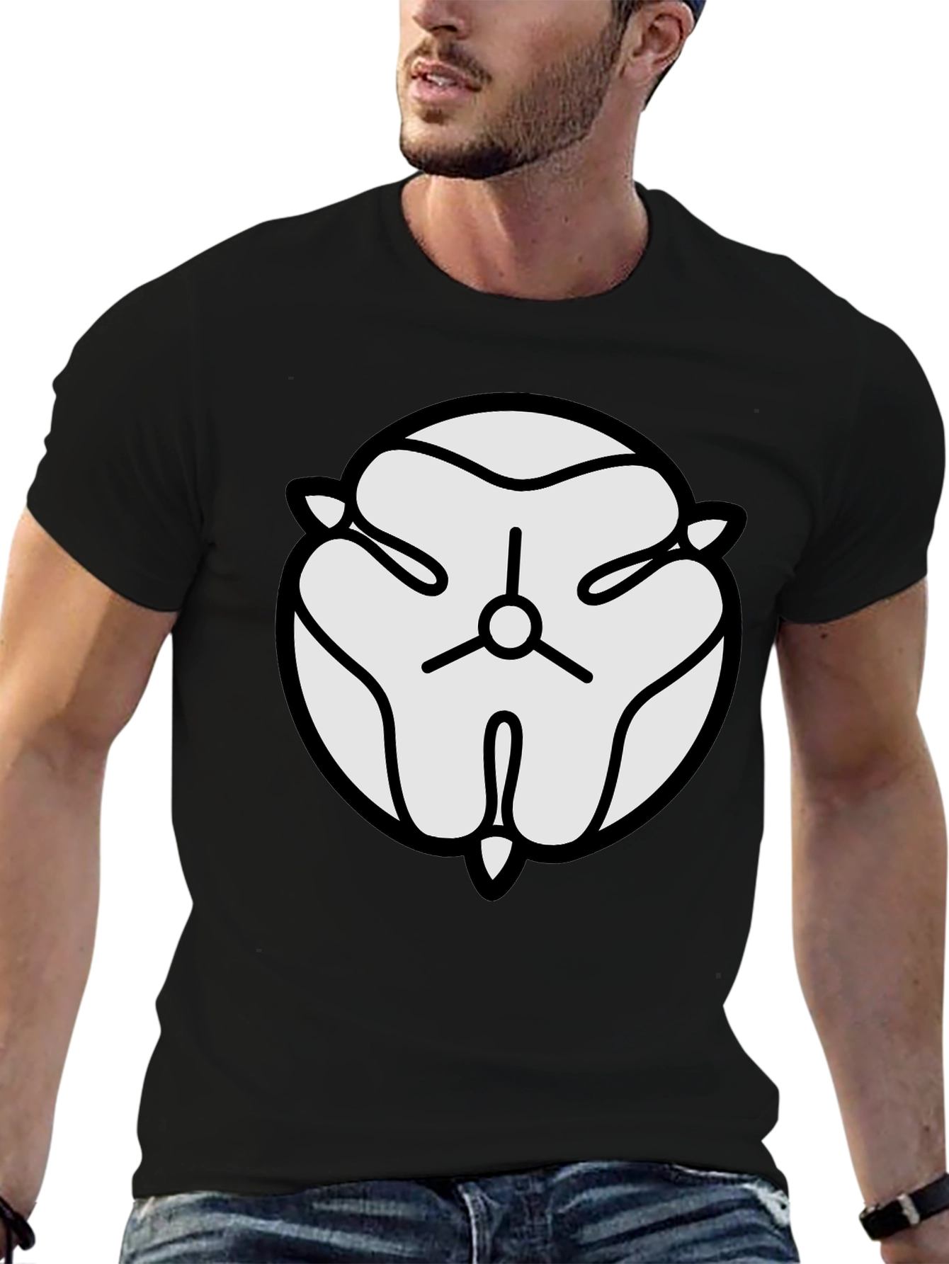 Black T-Shirt with White Abstract Floral Design