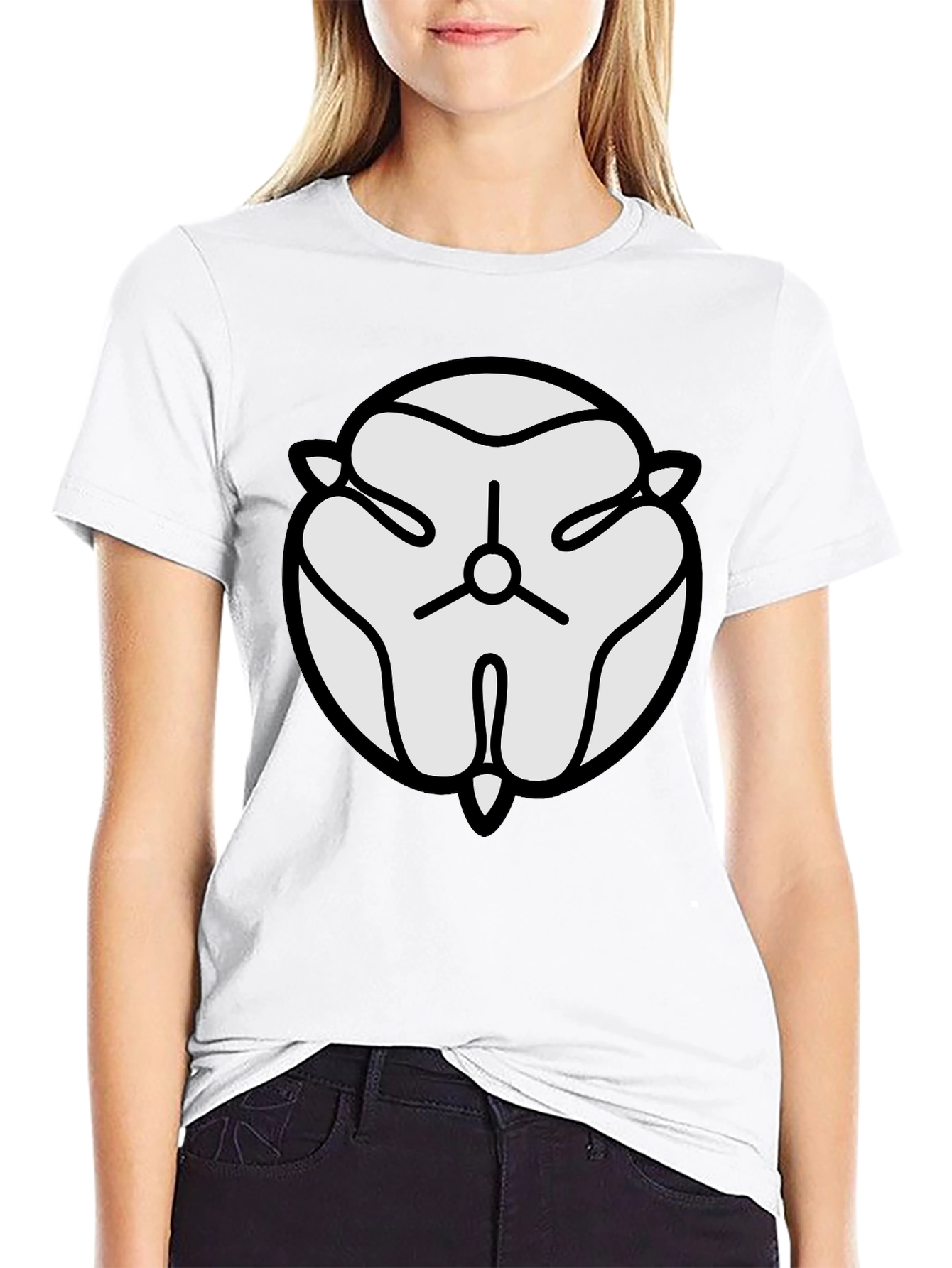 Black T-Shirt with White Abstract Floral Design