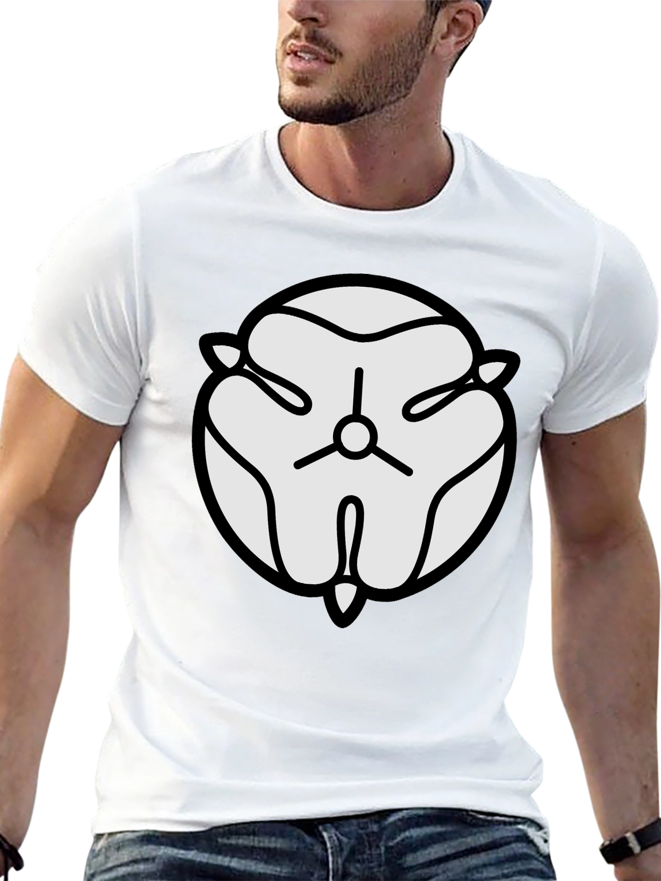 Black T-Shirt with White Abstract Floral Design