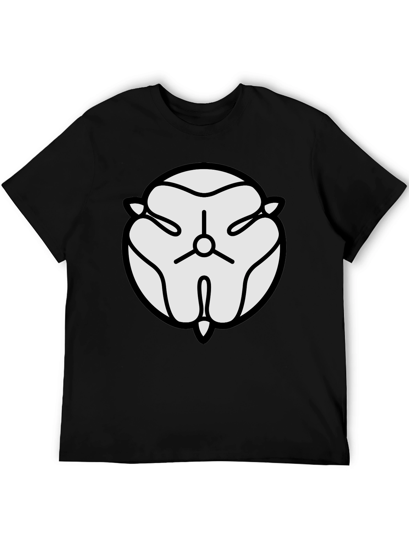 Black T-Shirt with White Abstract Floral Design