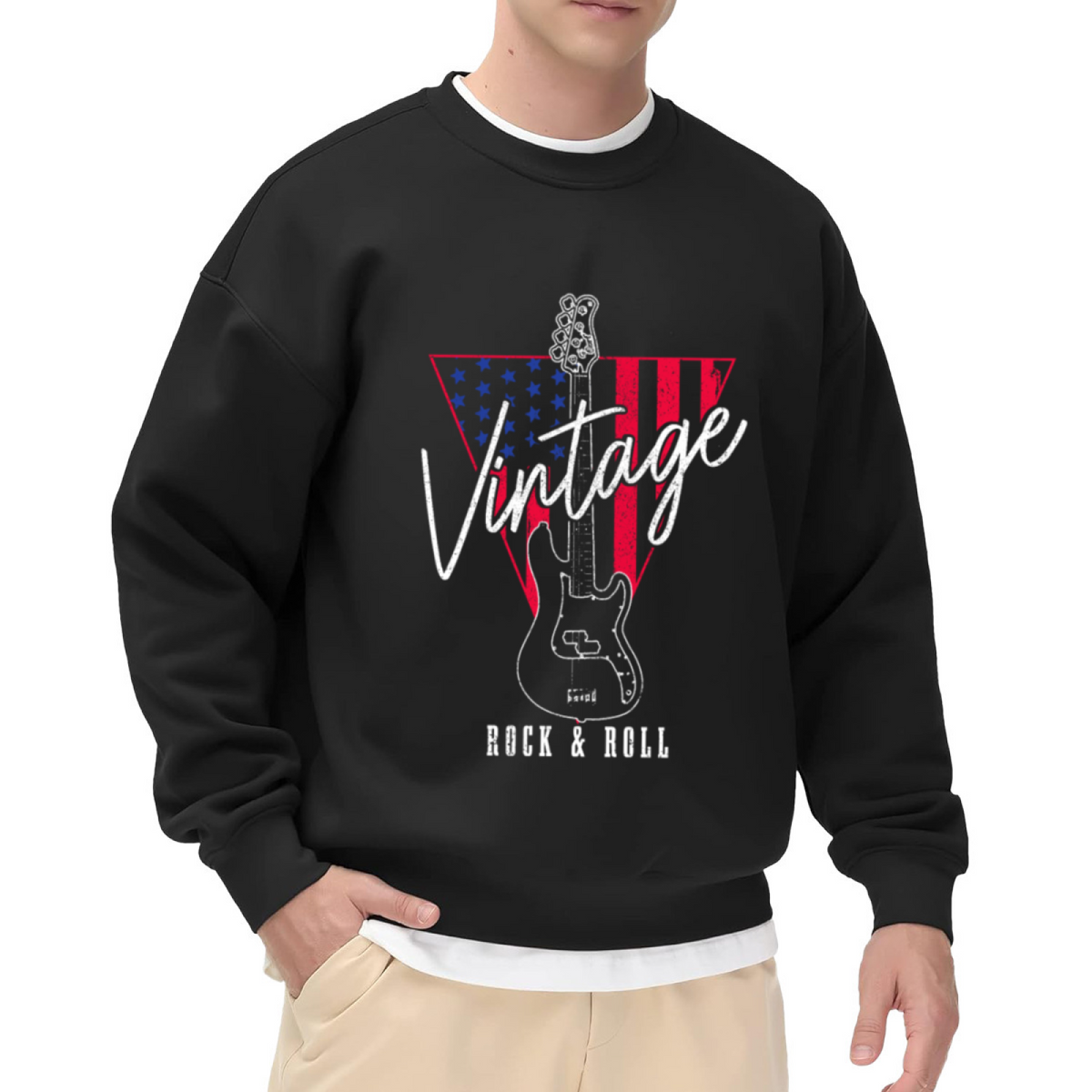 Vintage Electric Guitar Flag Design - Crewneck Sweatshirt | Guitar, Music Lover, Vintage Gift