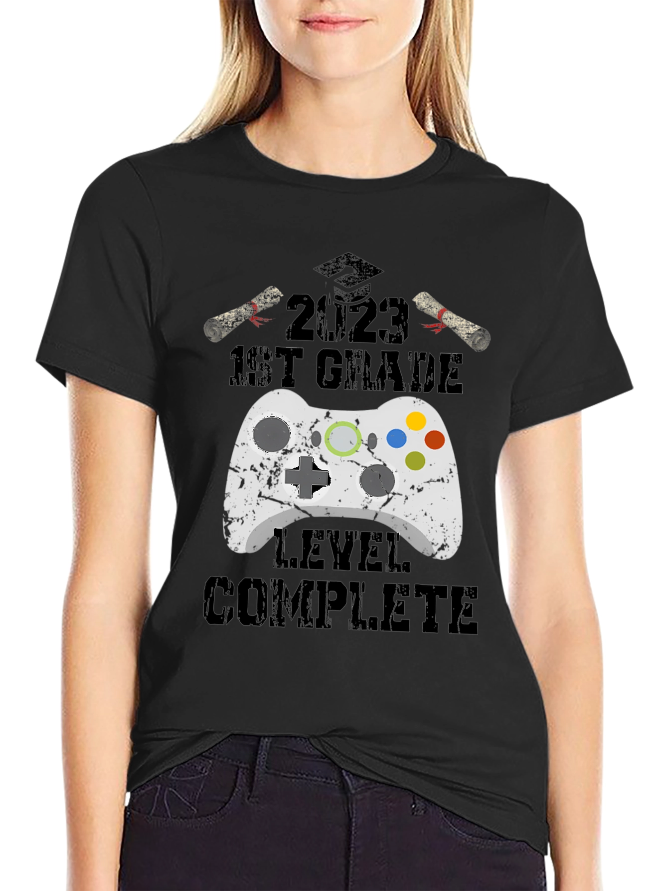 2023 1st Grade Gamer Level Complete Black T-Shirt