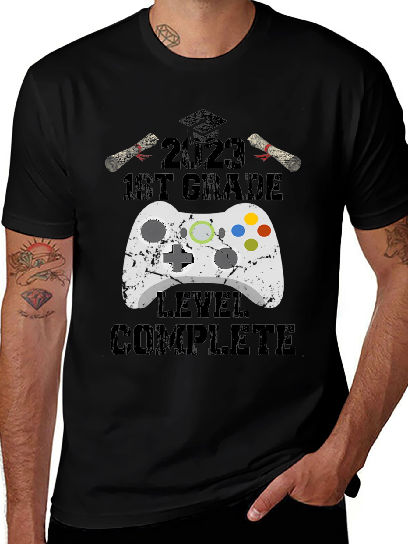 2023 1st Grade Gamer Level Complete Black T-Shirt