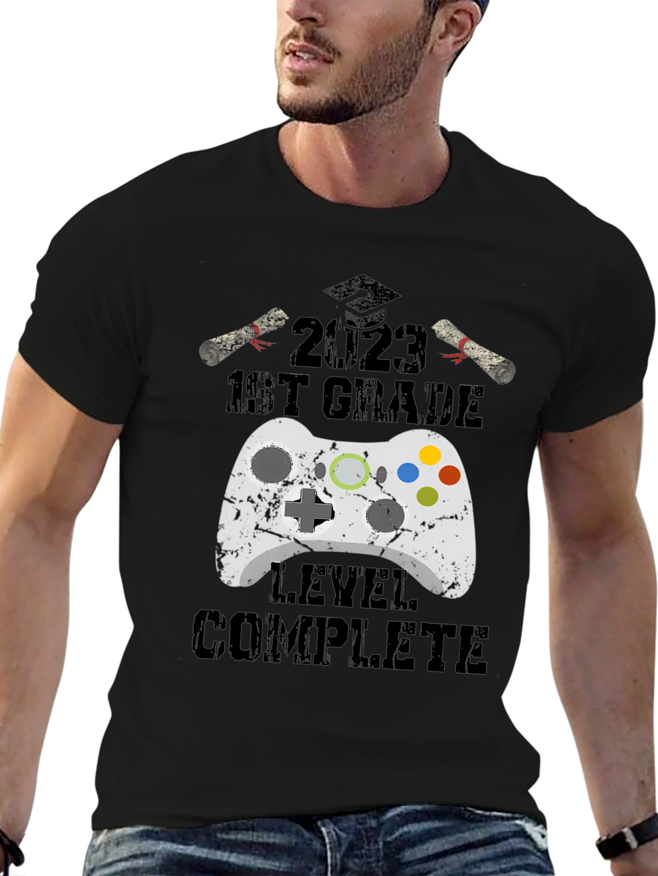 2023 1st Grade Gamer Level Complete Black T-Shirt