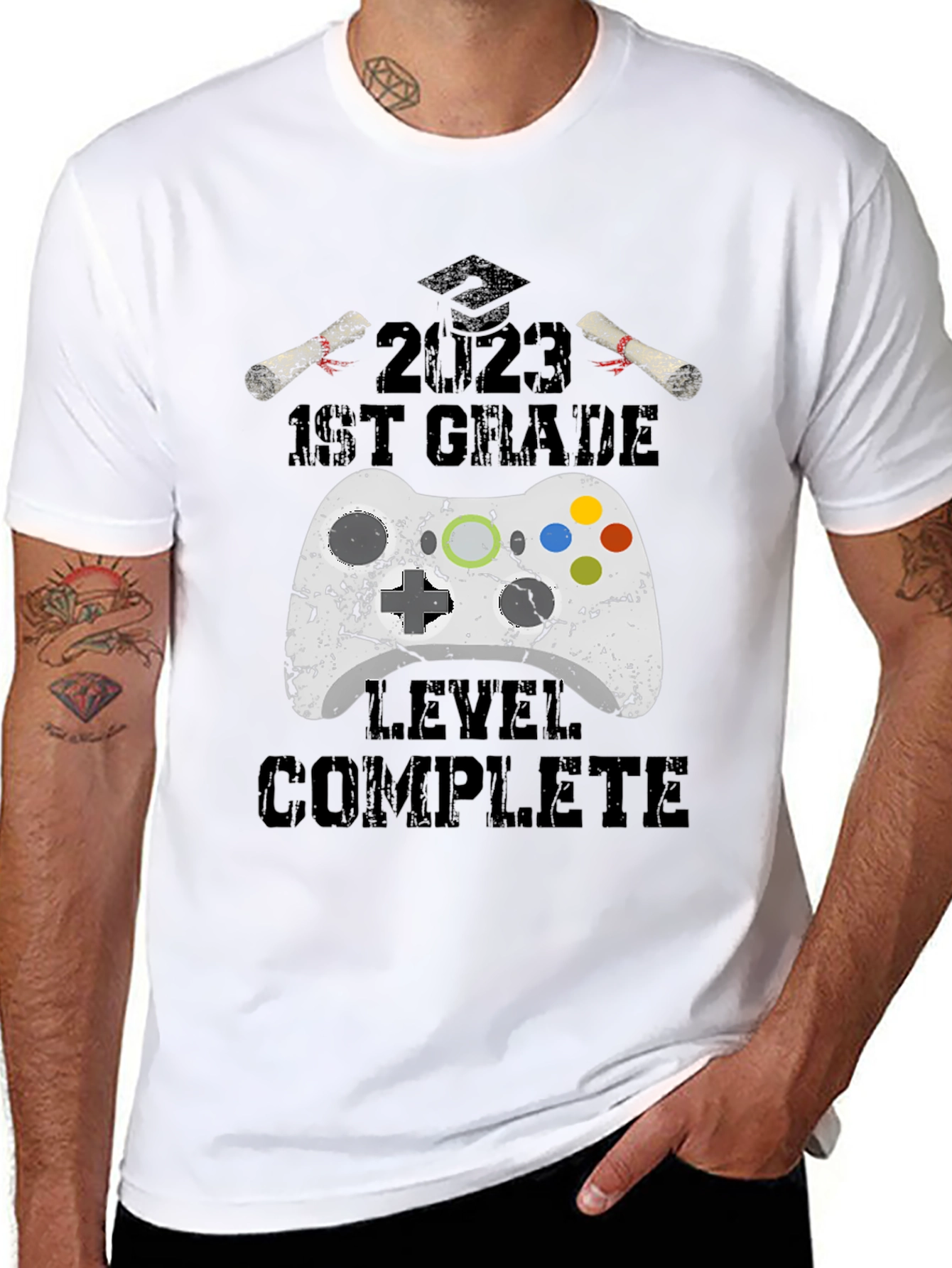 2023 1st Grade Gamer Level Complete Black T-Shirt