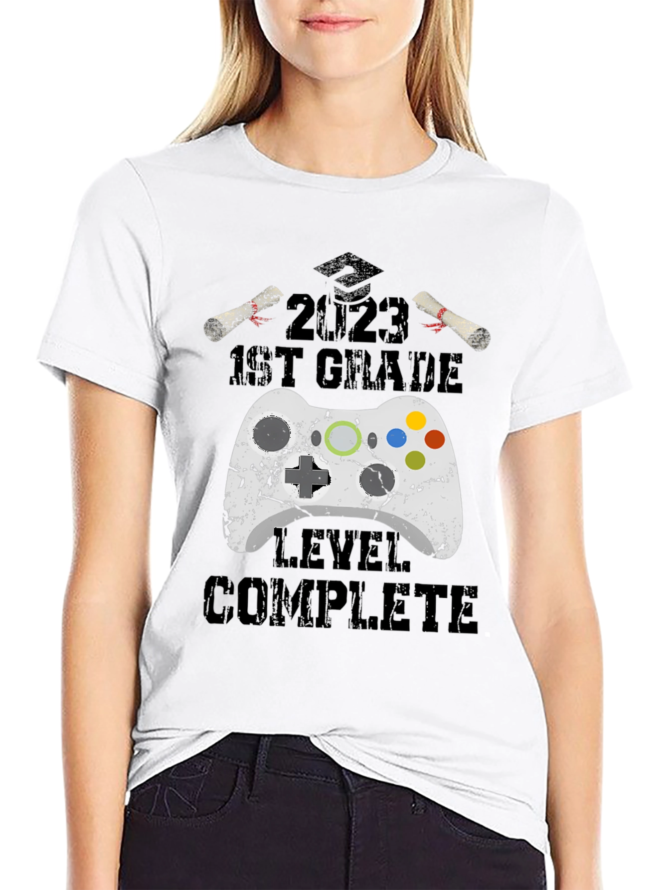 2023 1st Grade Gamer Level Complete Black T-Shirt