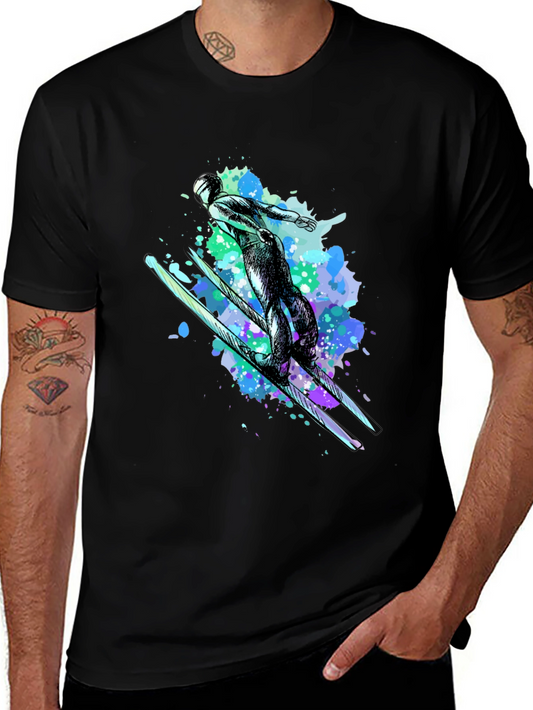 Ski Jumper Watercolor Graphic Tee - Black