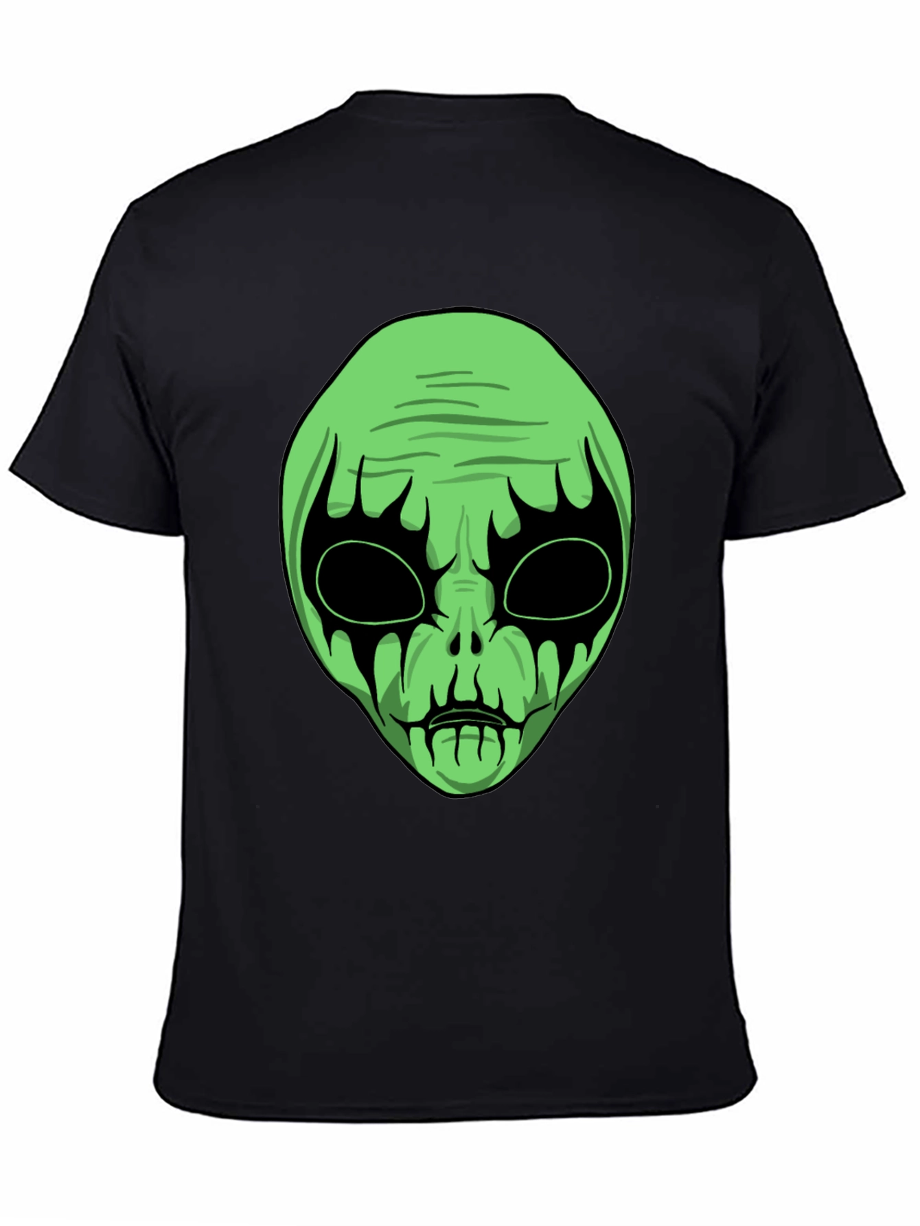 Green Alien Graphic Black T-Shirt