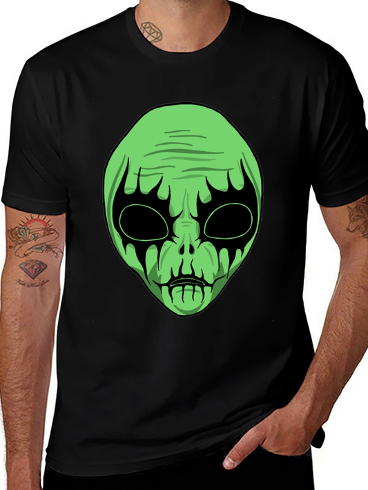 Green Alien Graphic Black T-Shirt