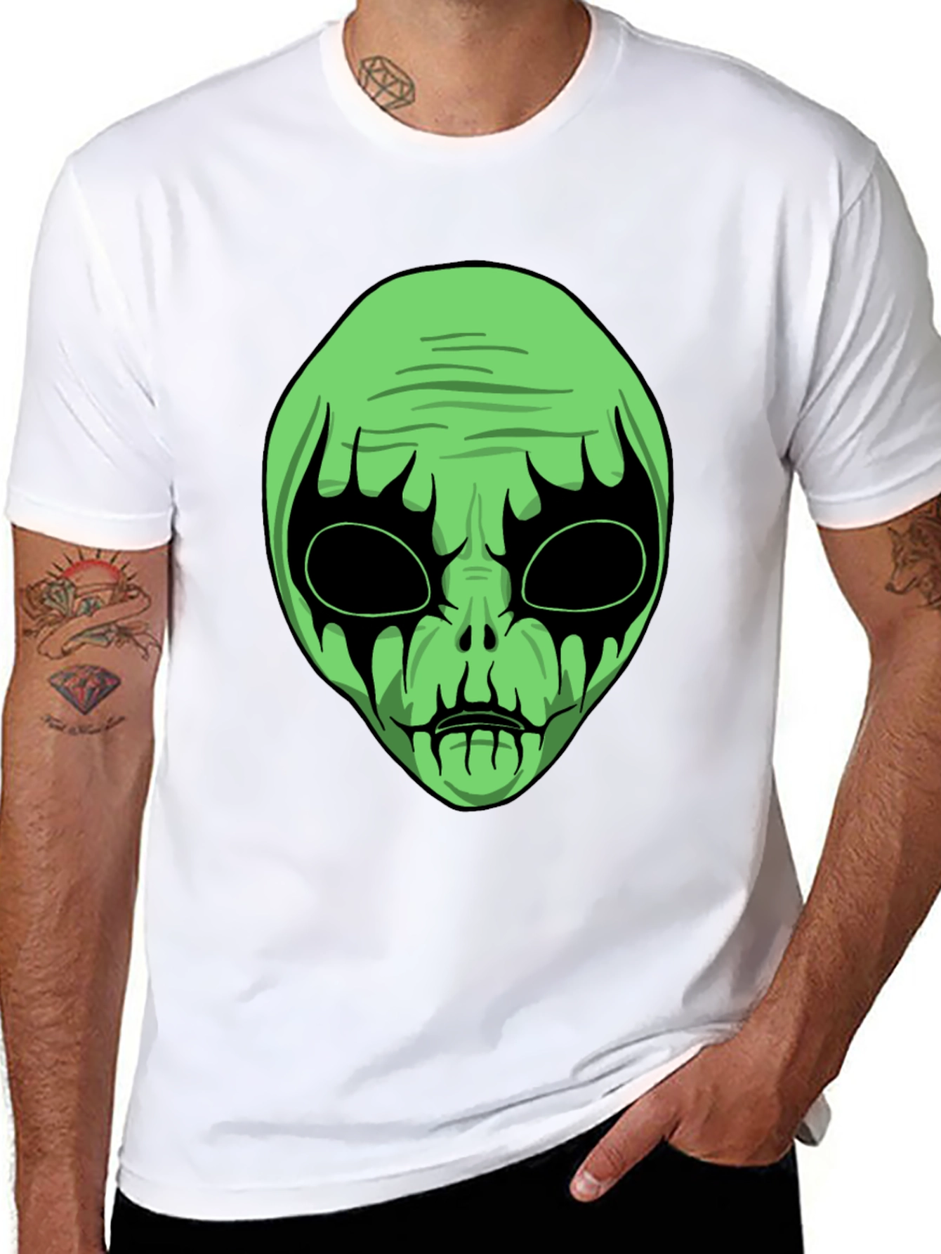 Green Alien Graphic Black T-Shirt