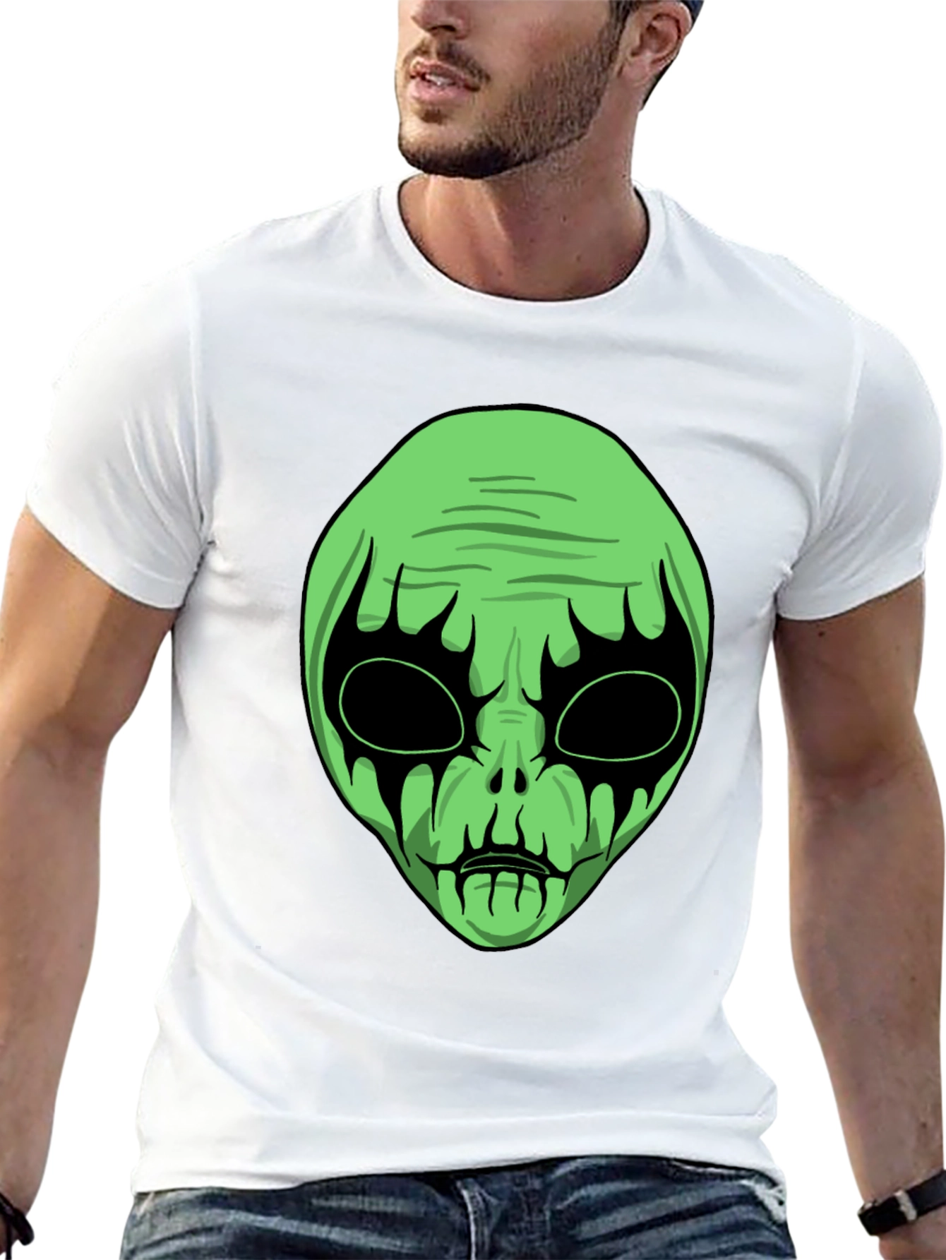 Green Alien Graphic Black T-Shirt