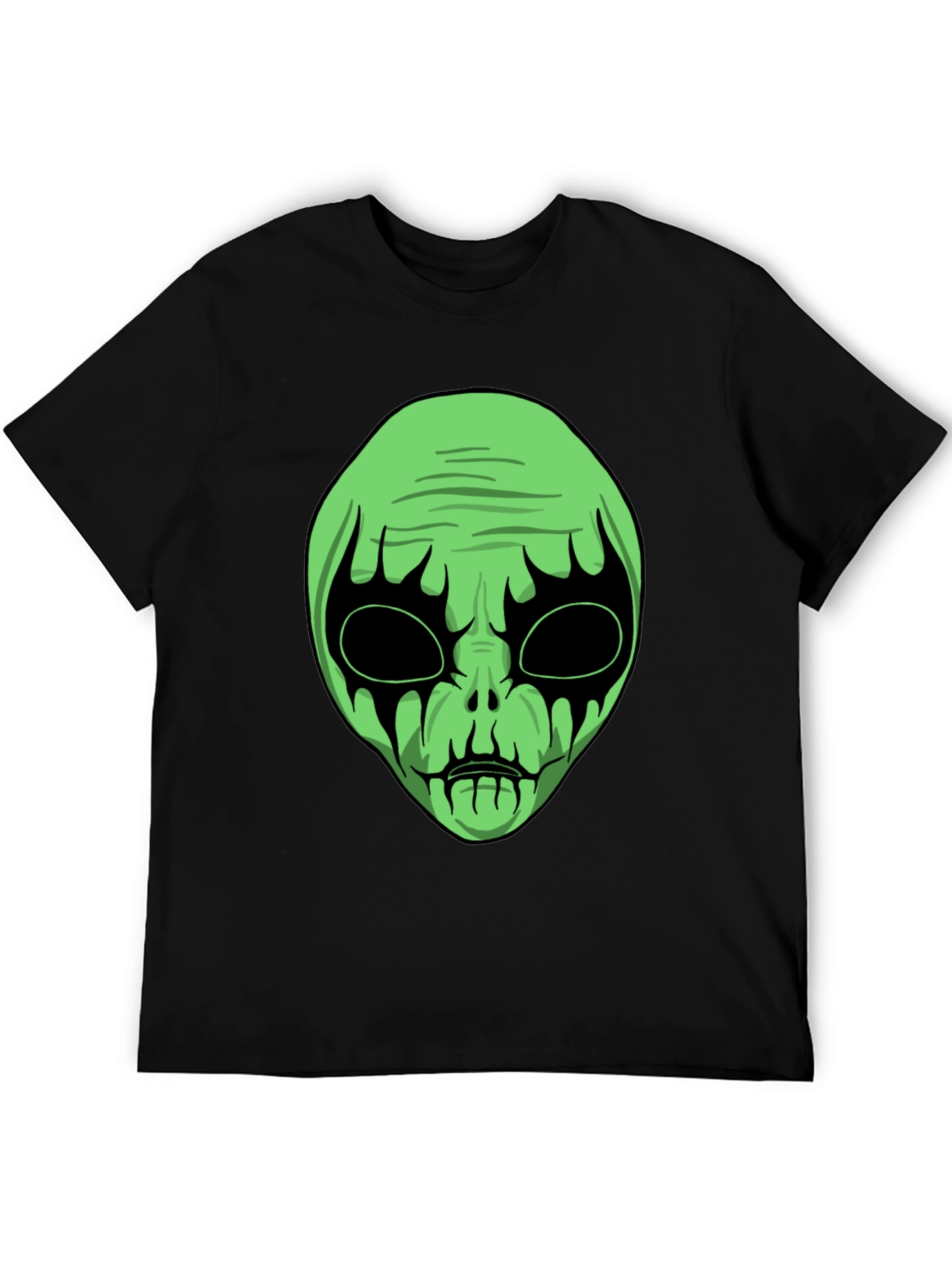 Green Alien Graphic Black T-Shirt