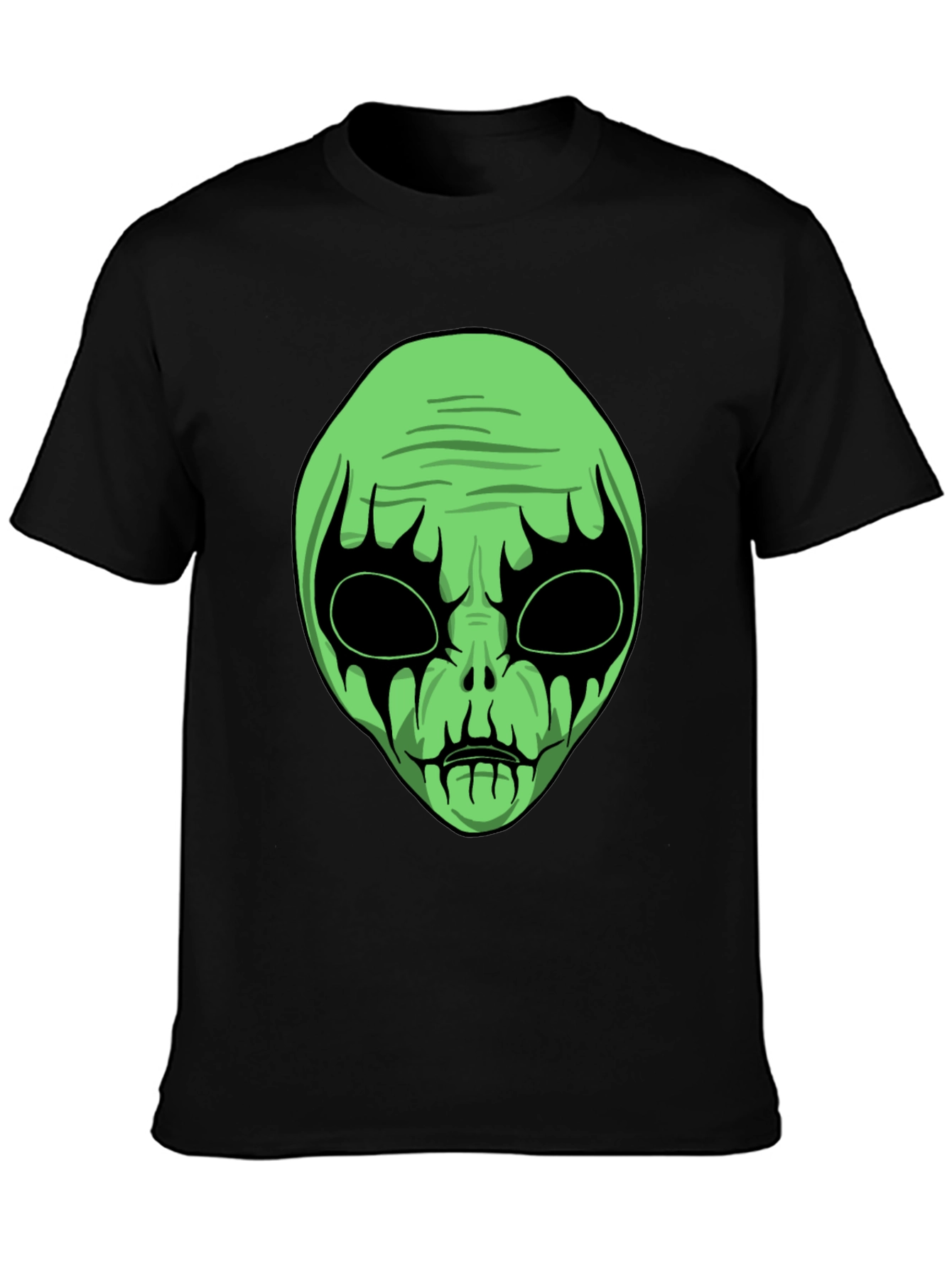 Green Alien Graphic Black T-Shirt