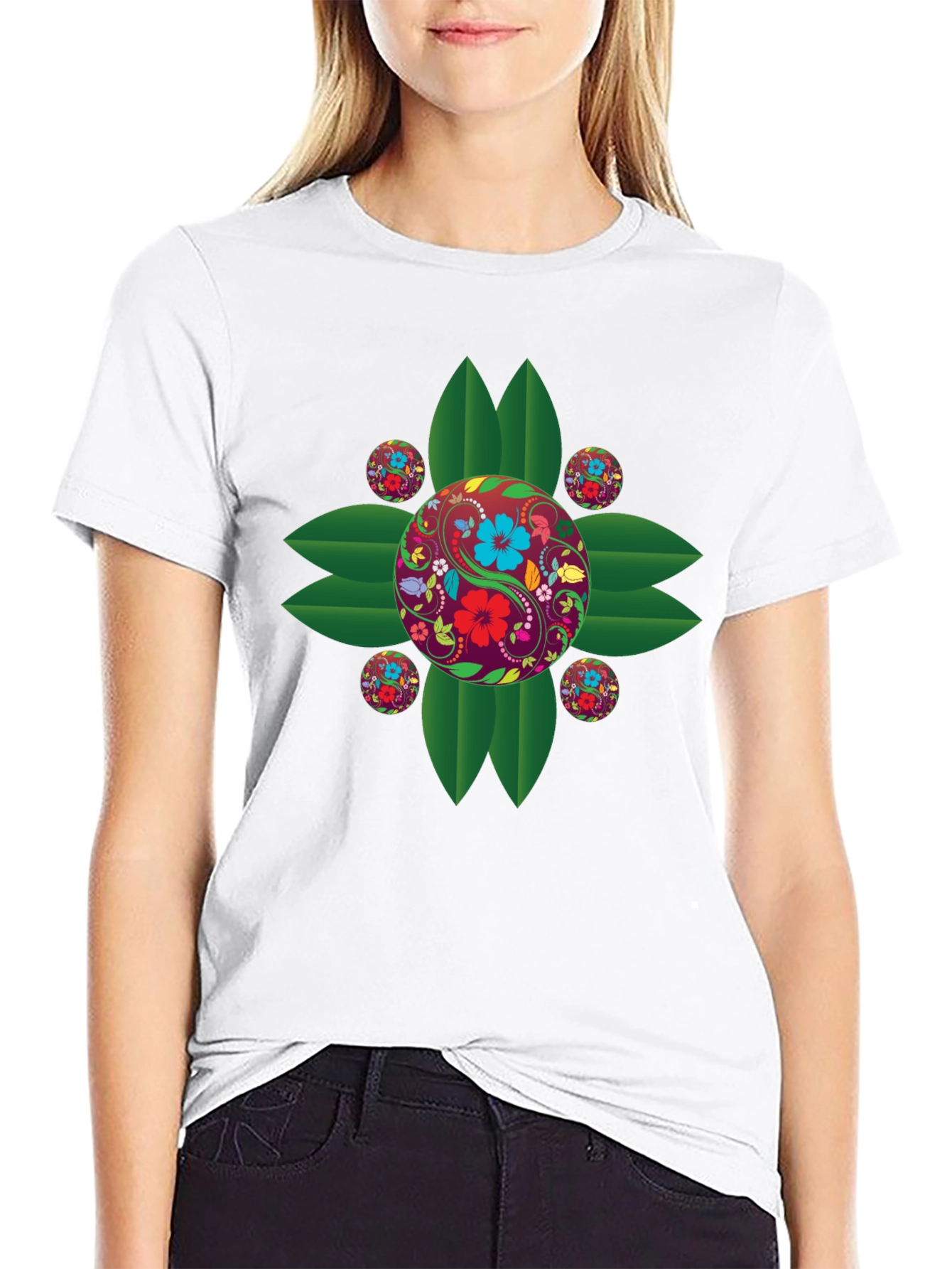 Floral Yin Yang Graphic T-Shirt